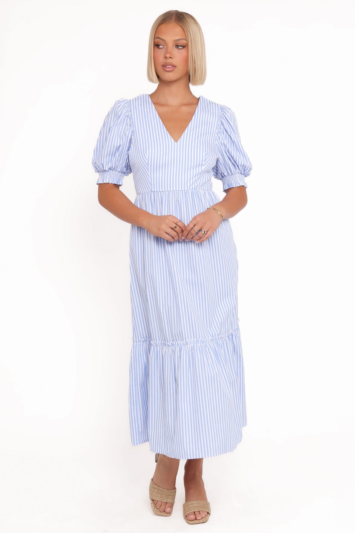 Steele Puff Sleeve Midi Dress in Blue Stripe – view 6 of 8