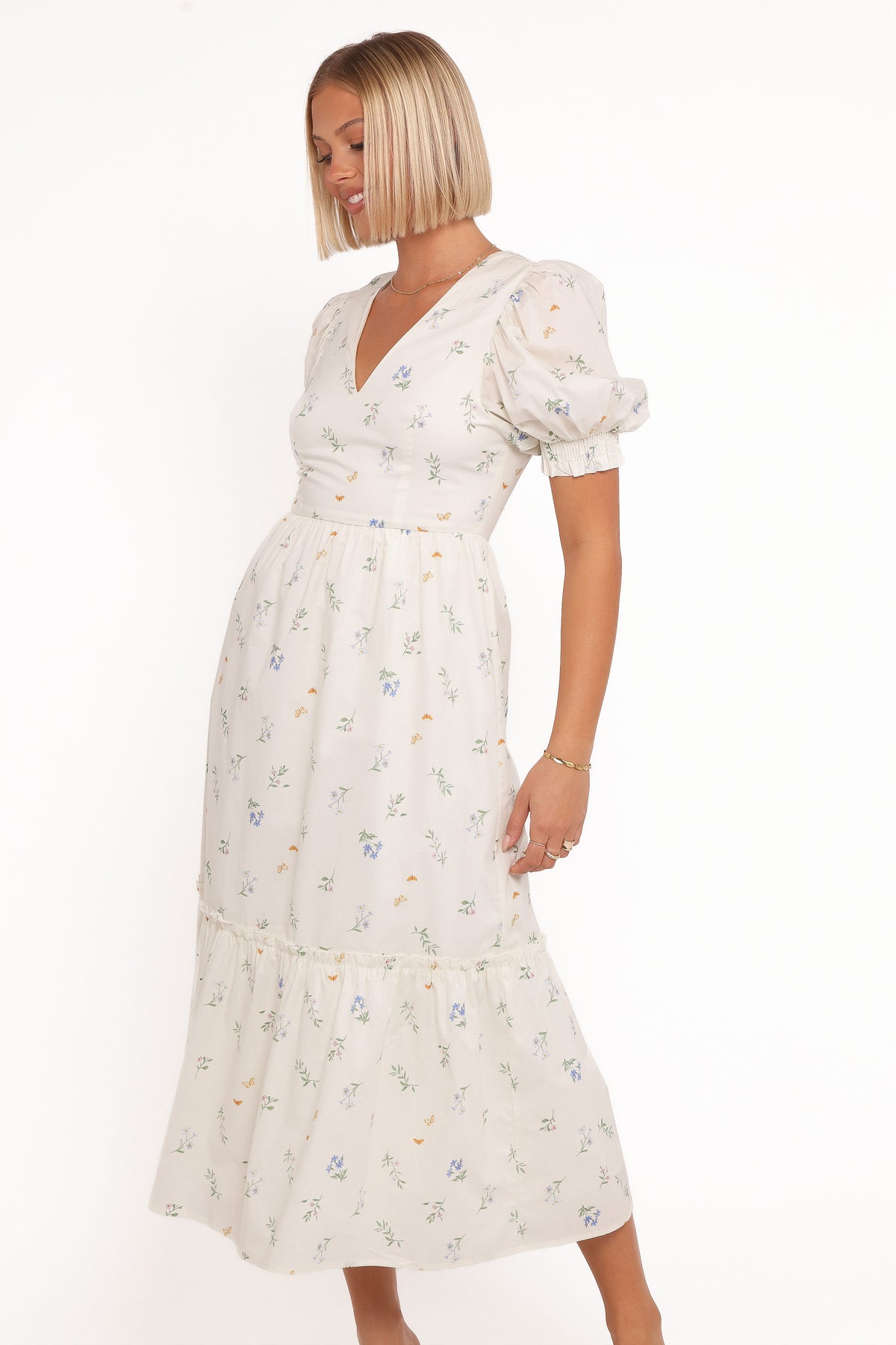Steele Puff Sleeve Midi Dress in Floral – view 2 of 8
