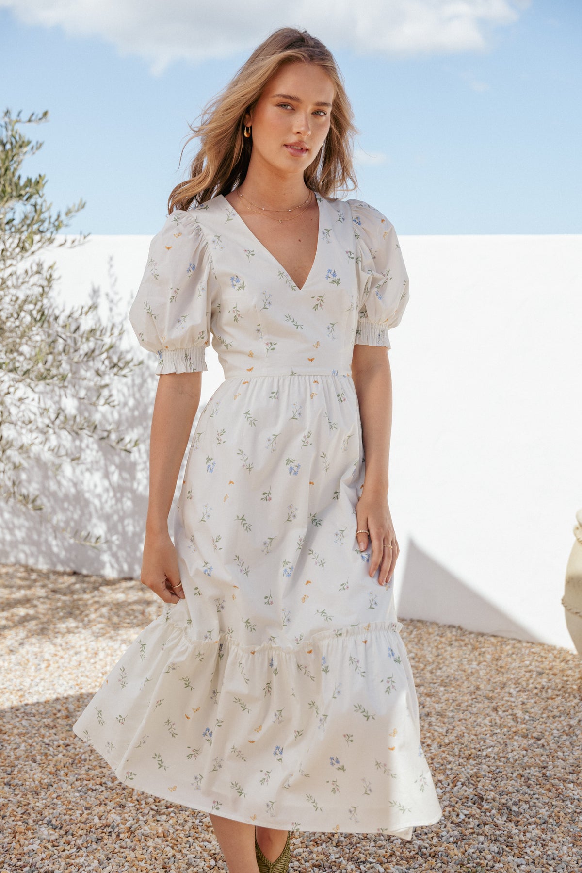 Steele Puff Sleeve Midi Dress in Floral – view 1 of 8