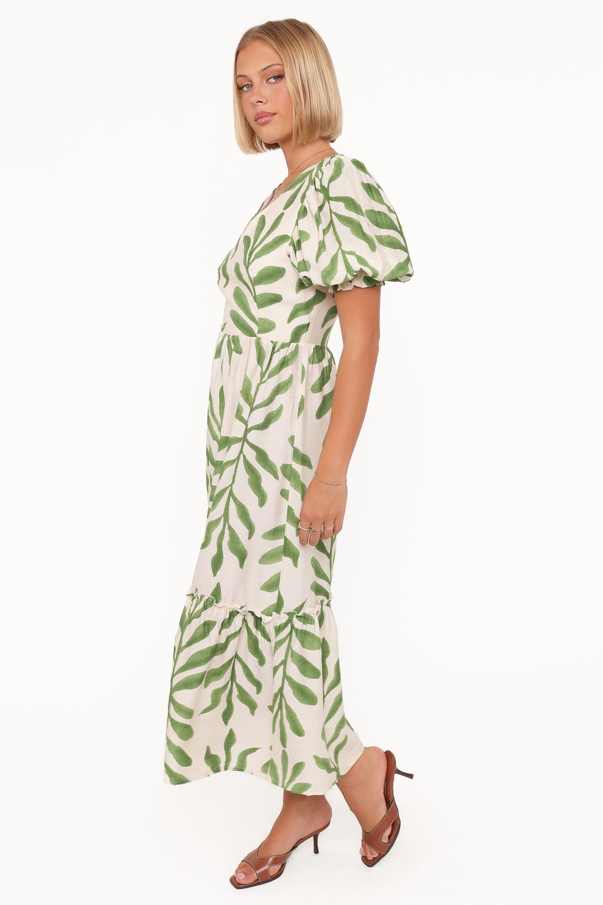 Steele Puff Sleeve Midi Dress in Green Palm – view 3 of 6