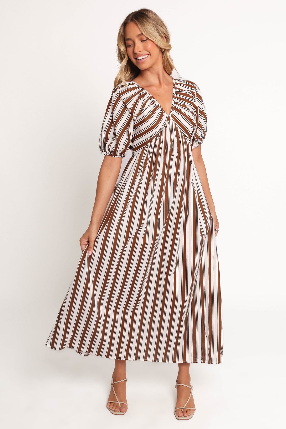 Sullivan Puff Sleeve Maxi Dress in Chocolate Stripe – view 2 of 8
