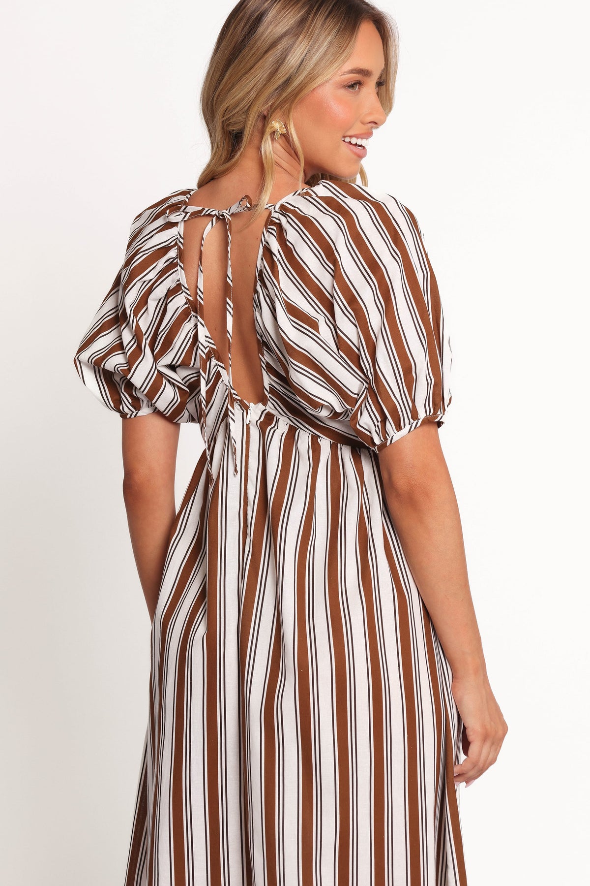 Sullivan Puff Sleeve Maxi Dress in Chocolate Stripe – view 3 of 8
