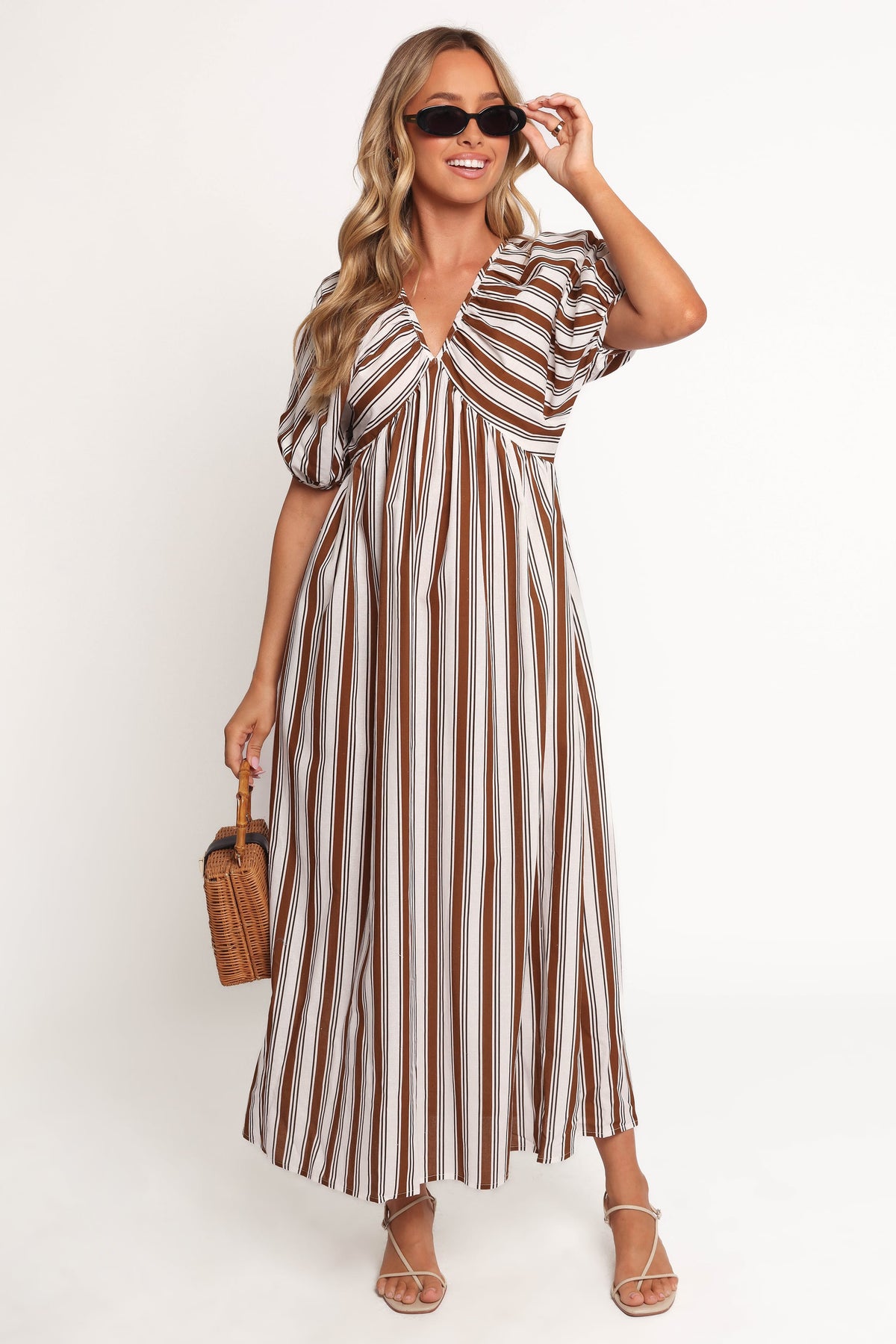 Sullivan Puff Sleeve Maxi Dress in Chocolate Stripe – view 7 of 8