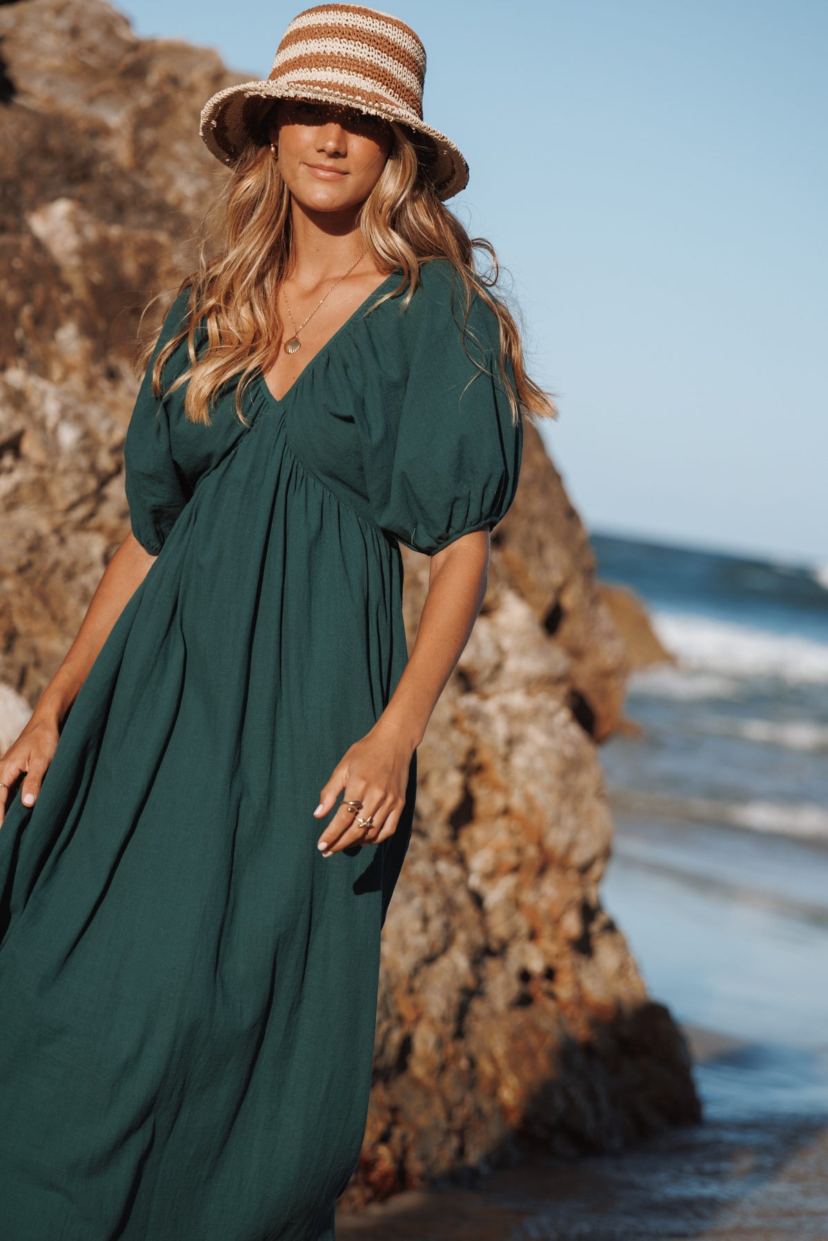 Sullivan Puff Sleeve Maxi Dress in Forest Green – view 1 of 7