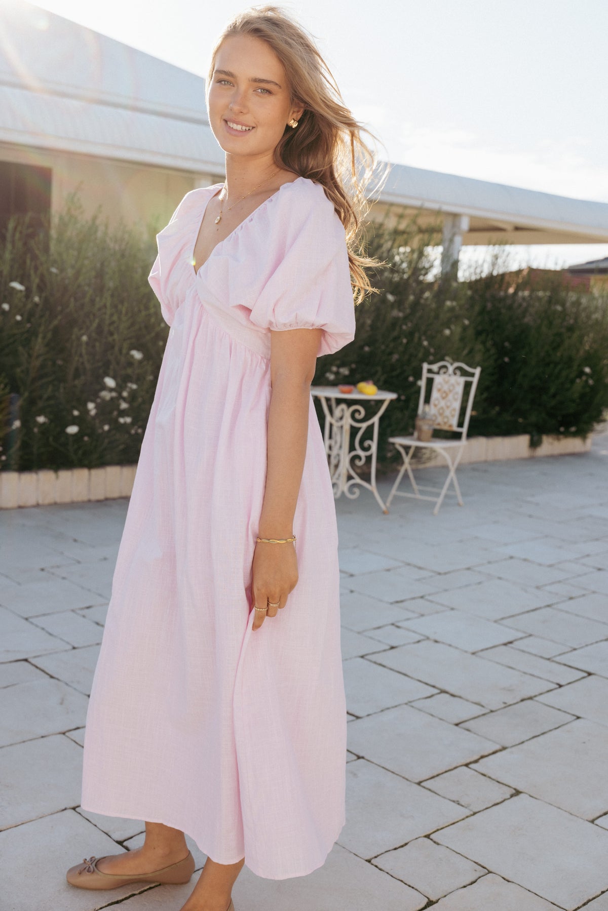 Sullivan Puff Sleeve Maxi Dress in Pink – view 1 of 8