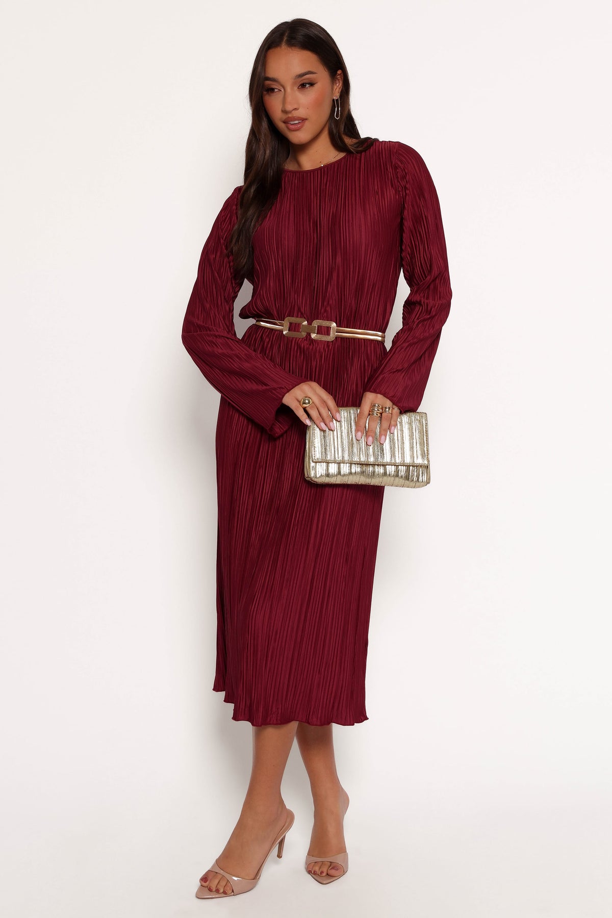 Tannikah Plisse Midi Dress in Ruby Wine – view 3 of 9