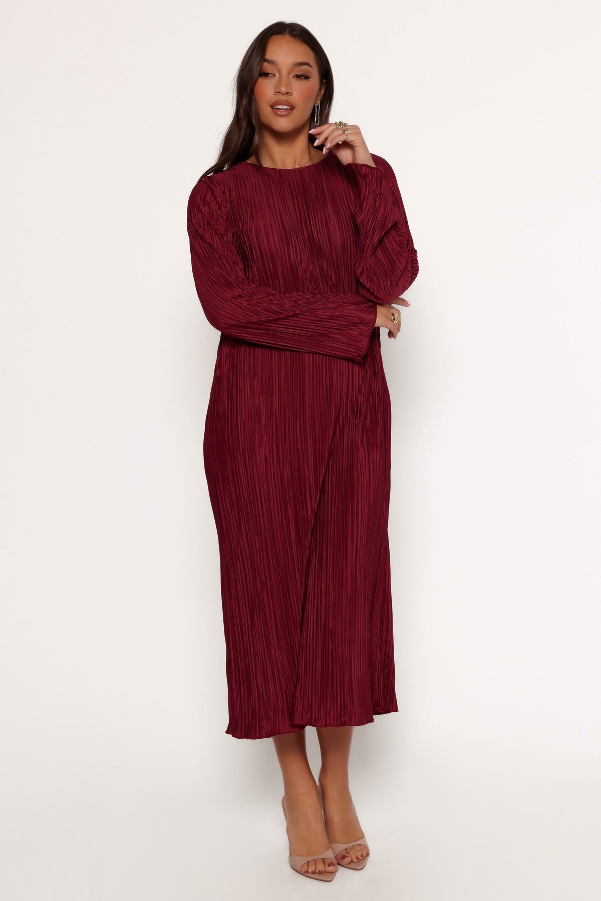 Tannikah Plisse Midi Dress in Ruby Wine – view 6 of 9