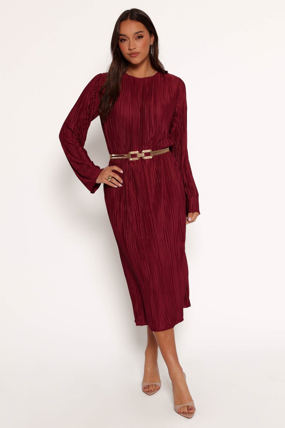 Tannikah Plisse Midi Dress in Ruby Wine – view 8 of 9