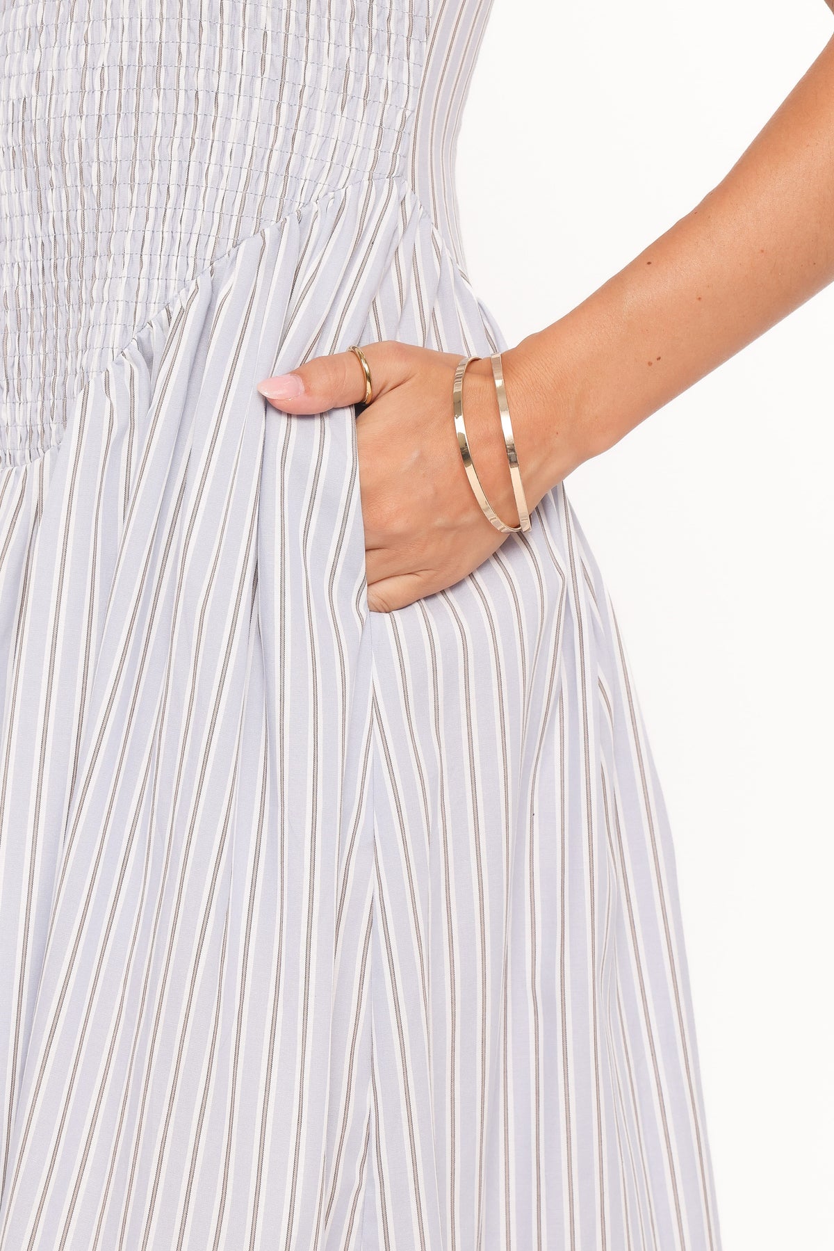 Tony Maxi Dress in Brown/Blue Stripe – view 5 of 6