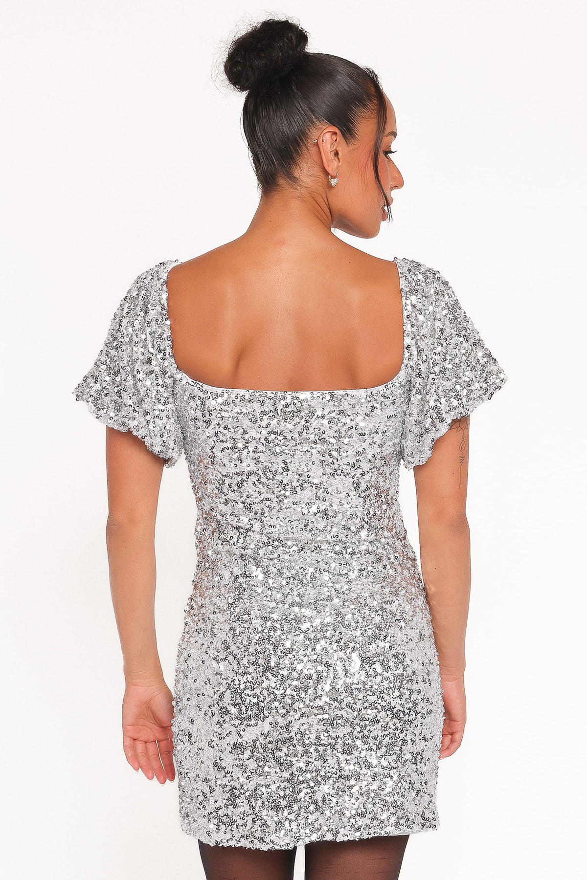 Tory Off Shoulder Sequin Mini Dress in Silver – view 5 of 8