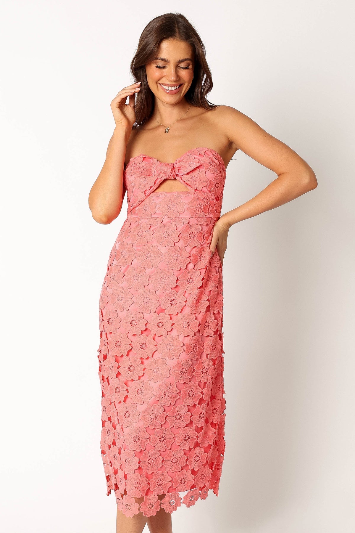 Tyler Strapless Midi Dress in Watermelon – view 4 of 11