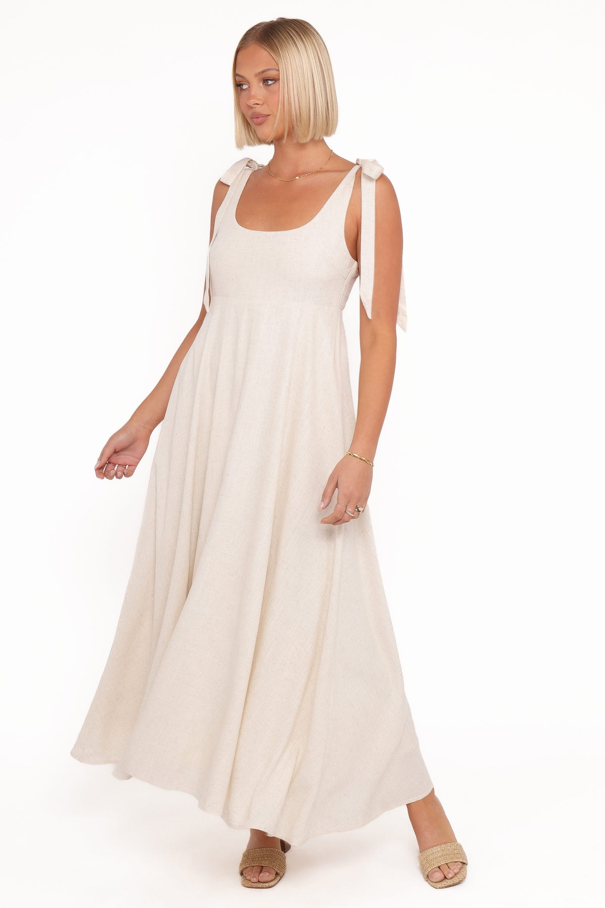 Valara Tie Shoulder Maxi Dress in Oatmeal – view 2 of 8