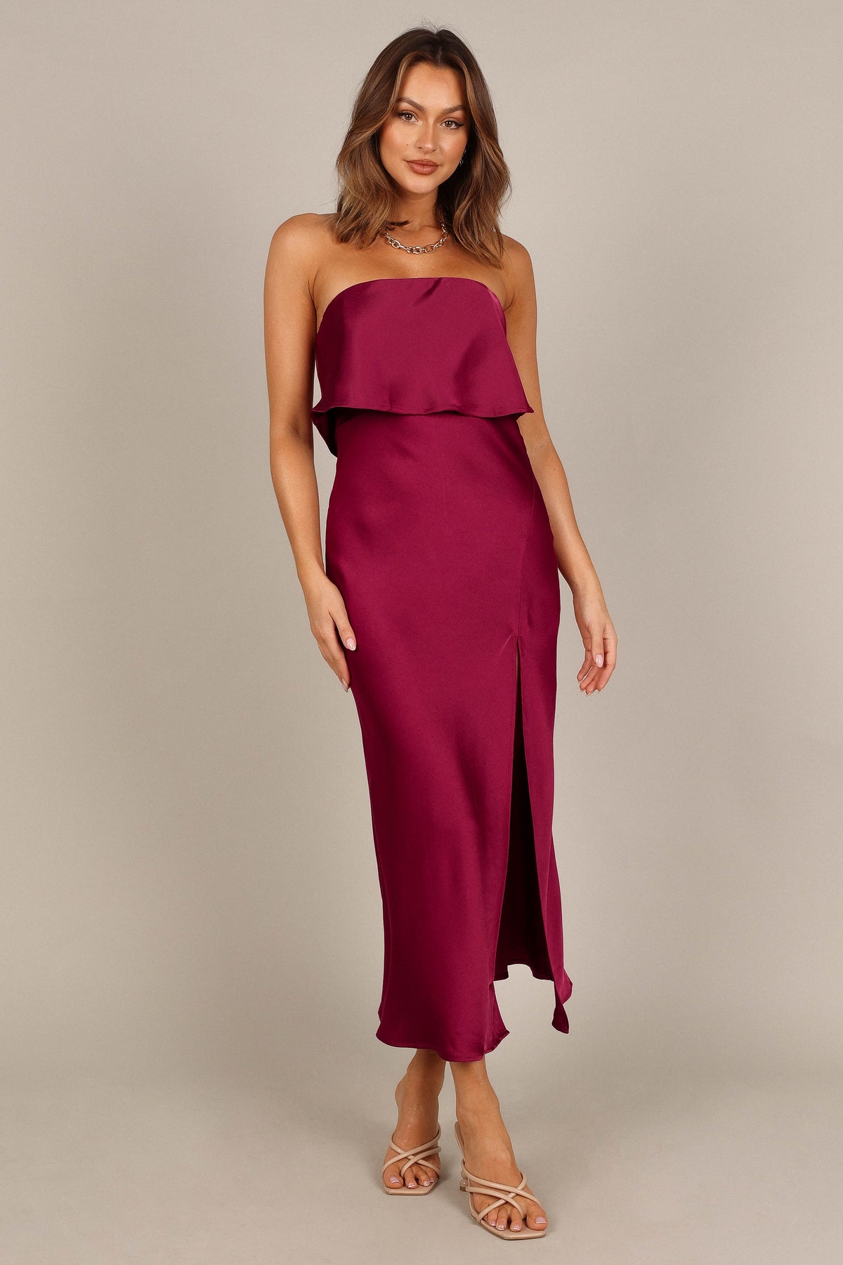 Vienna Strapless Midi Dress in Berry – view 4 of 11