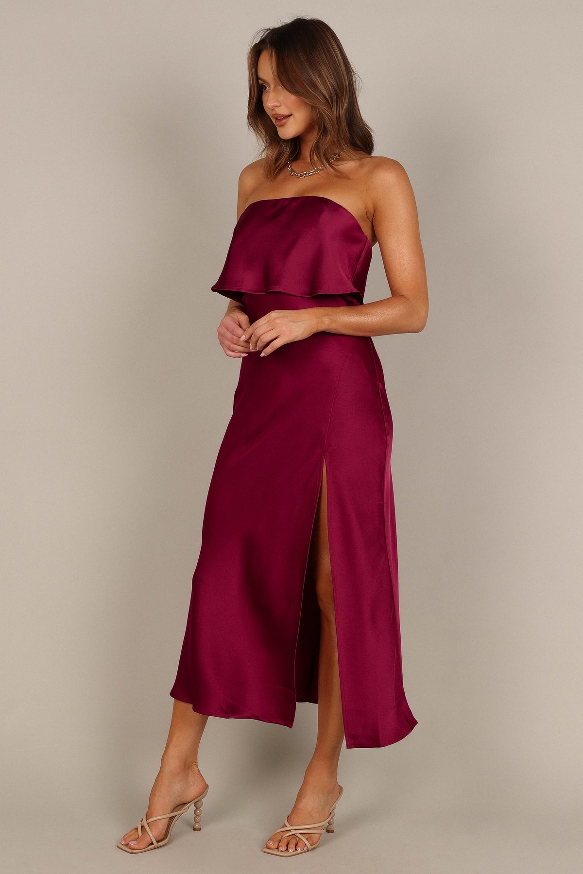 Vienna Strapless Midi Dress in Berry – view 10 of 11