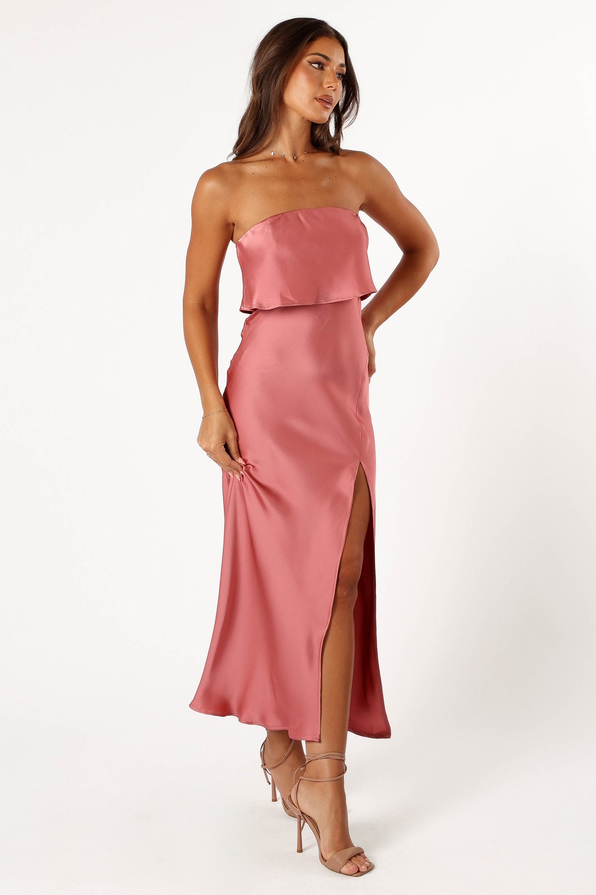 Vienna Strapless Midi Dress in Dusty Rose – view 8 of 10