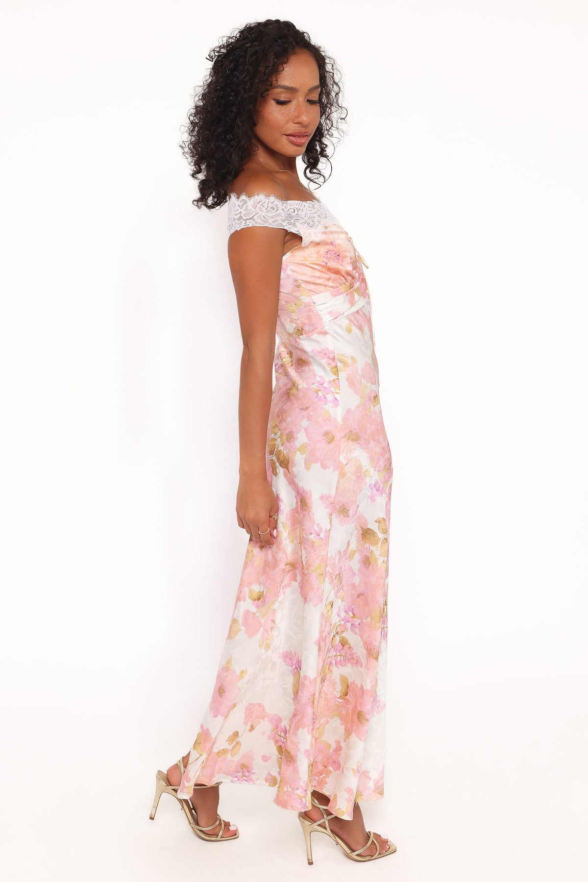 Voss Off Shoulder Lace Maxi Dress in Pink Floral – view 3 of 5