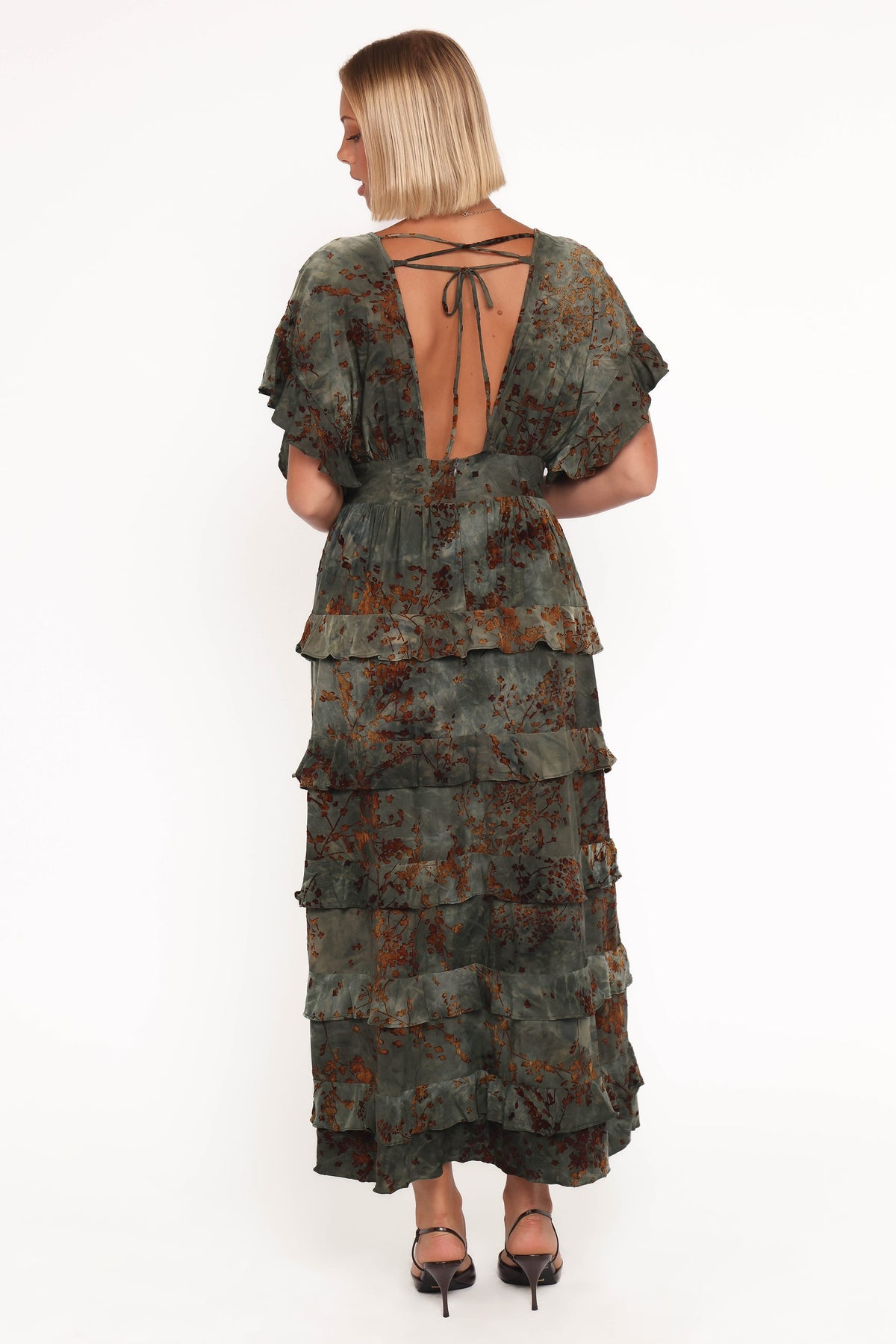 Wendi Ruffle Dress in Jade/Brown – view 4 of 6