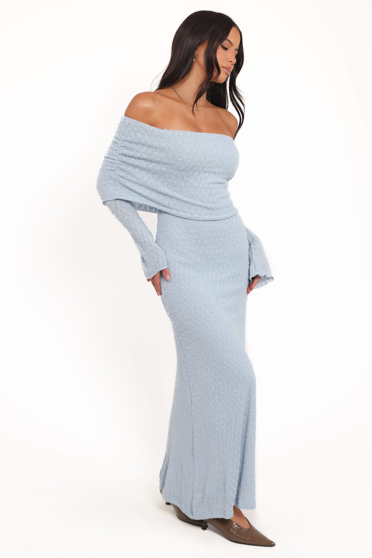 Wilma Off Shoulder Dress in Blue – view 4 of 7
