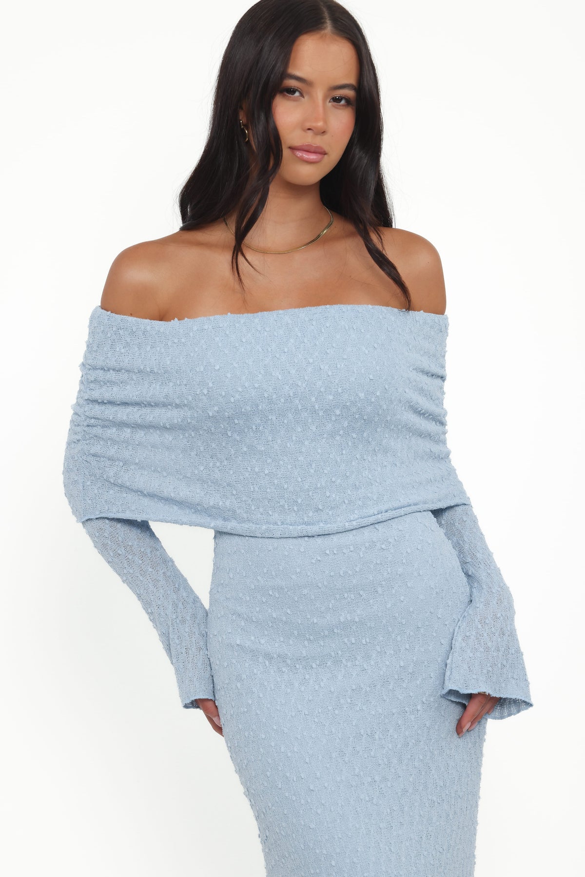 Wilma Off Shoulder Dress in Blue – view 3 of 7