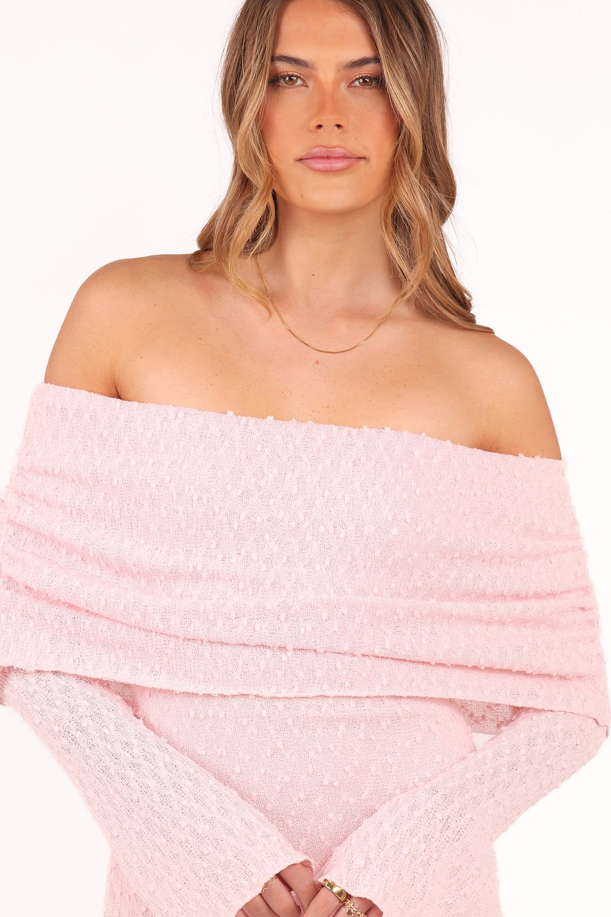 Wilma Off Shoulder Dress in Pink – view 3 of 8