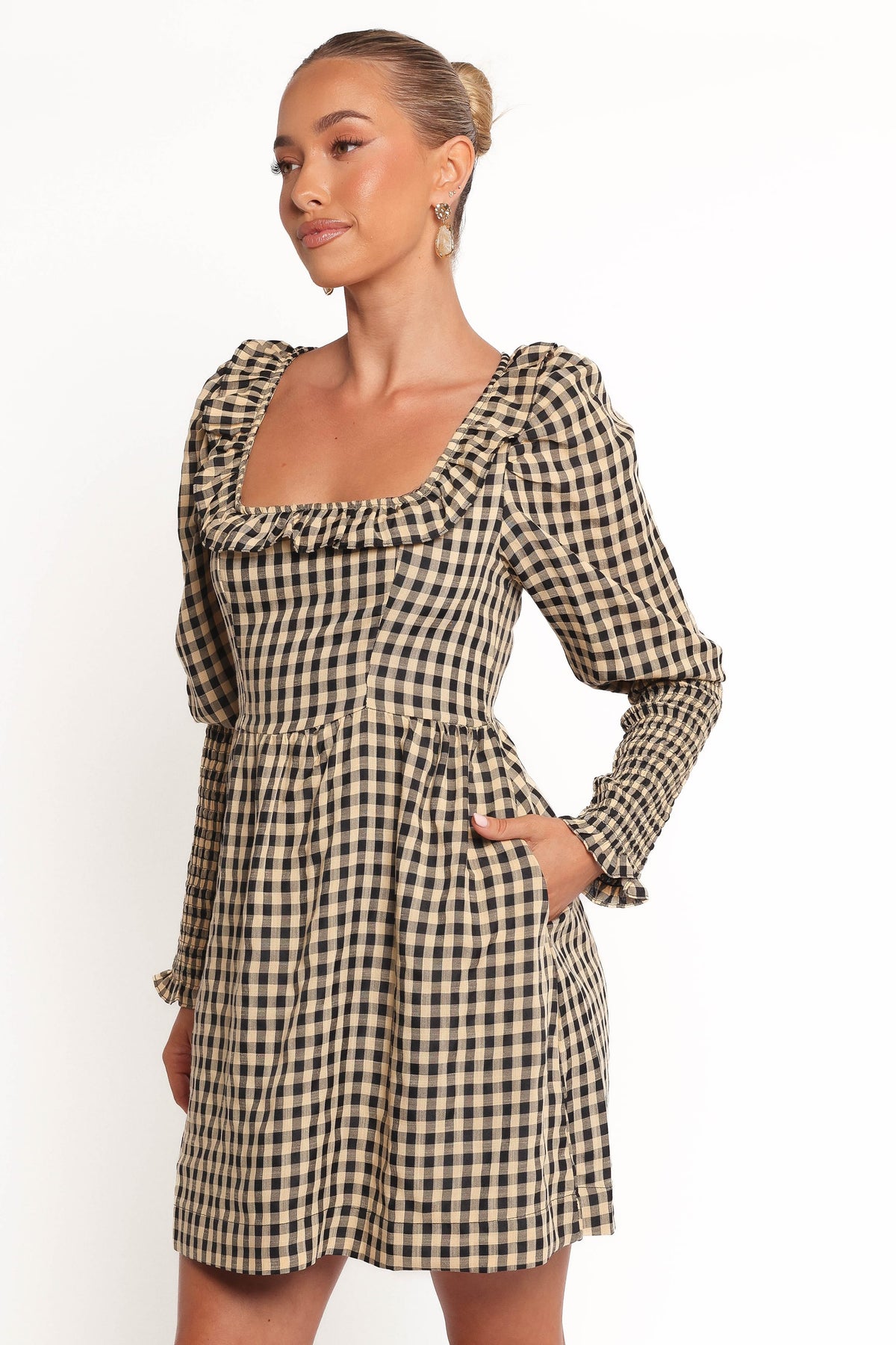 Xenia Mini Dress in Black/Beige Gingham – view 4 of 8