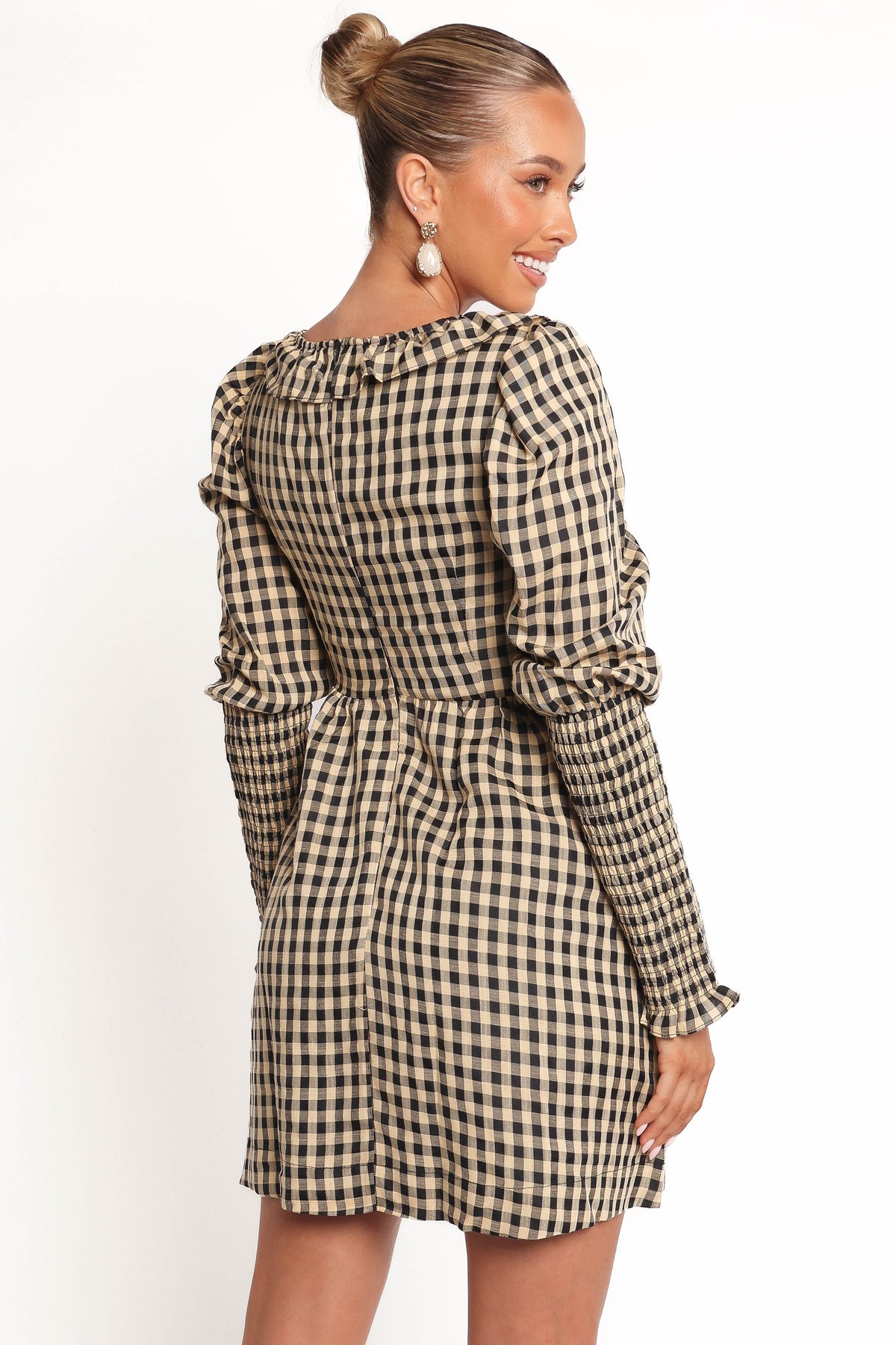 Xenia Mini Dress in Black/Beige Gingham – view 5 of 8