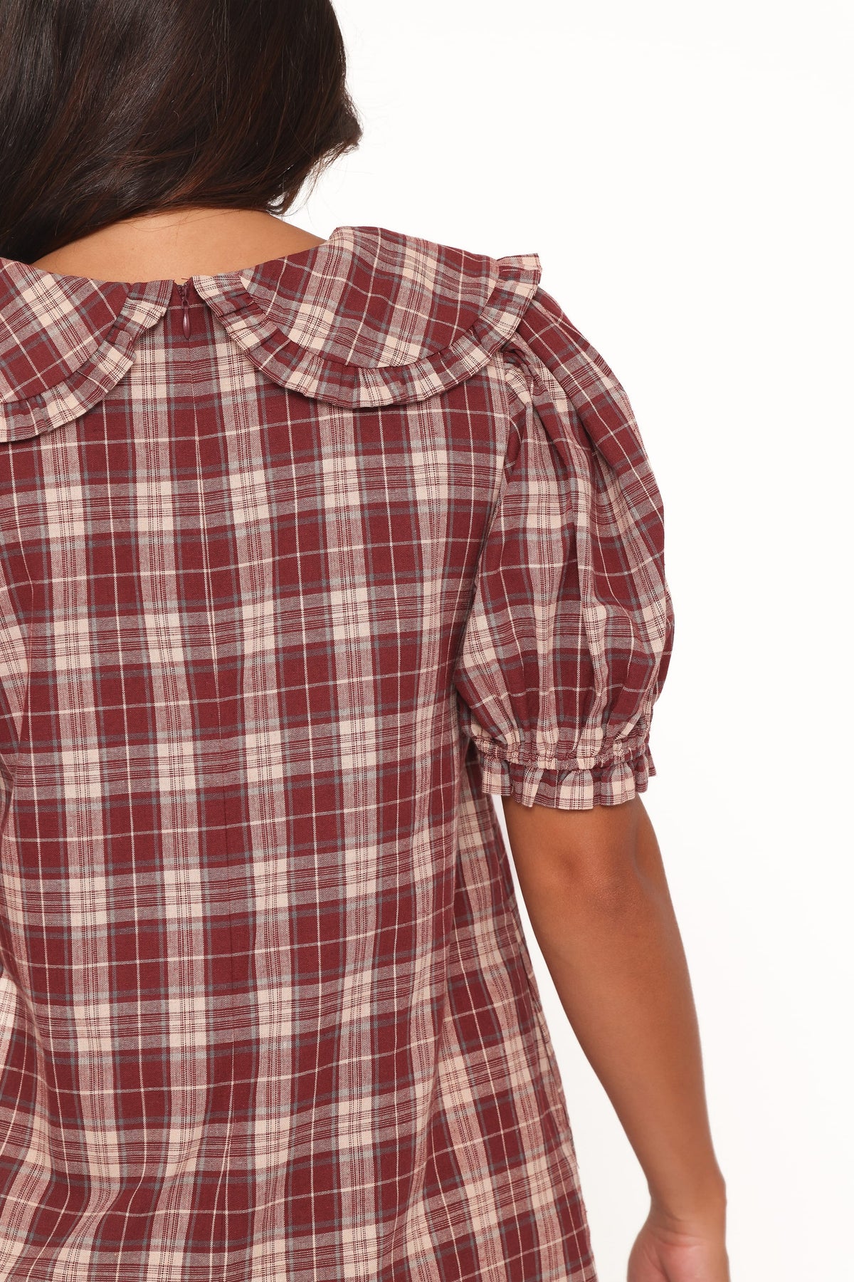Yaris Mini Dress in Burgundy Plaid – view 7 of 9