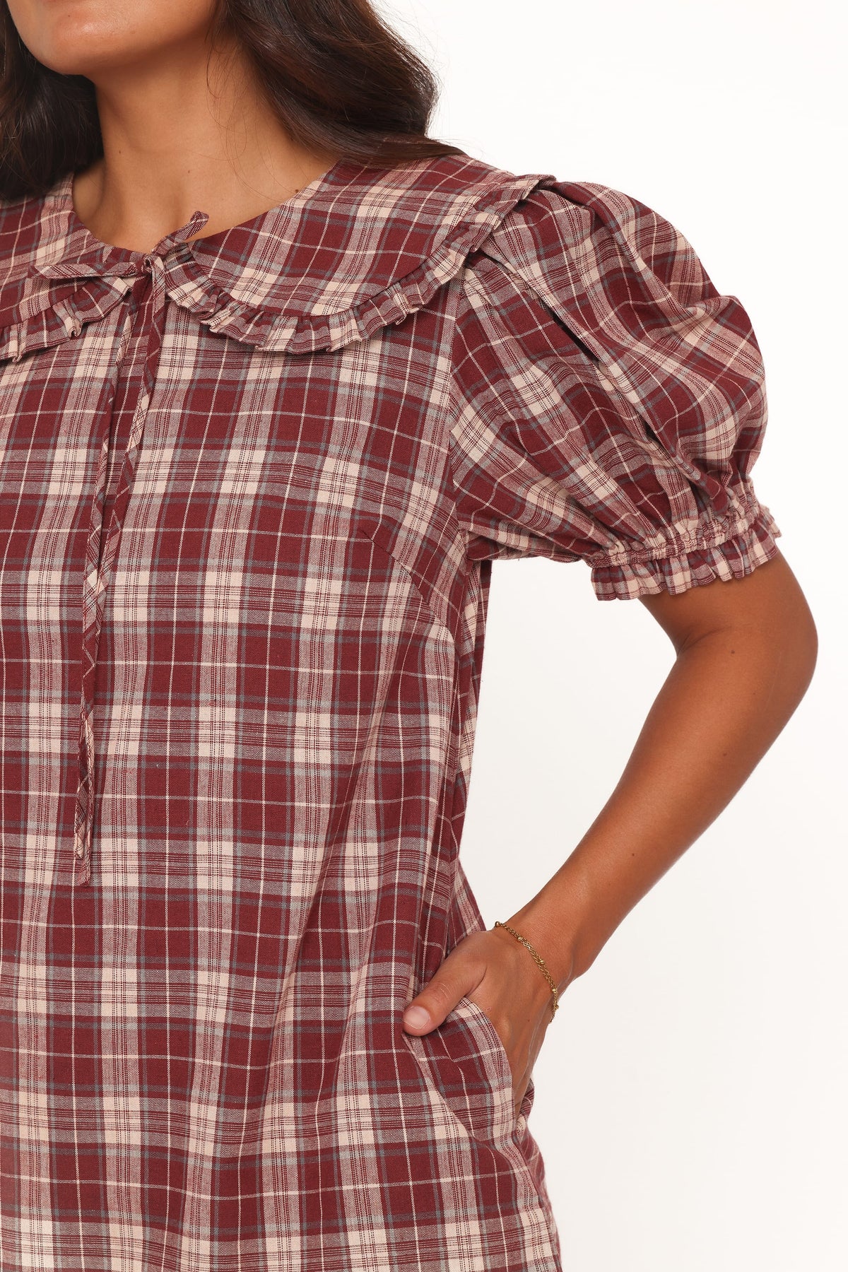 Yaris Mini Dress in Burgundy Plaid – view 3 of 9