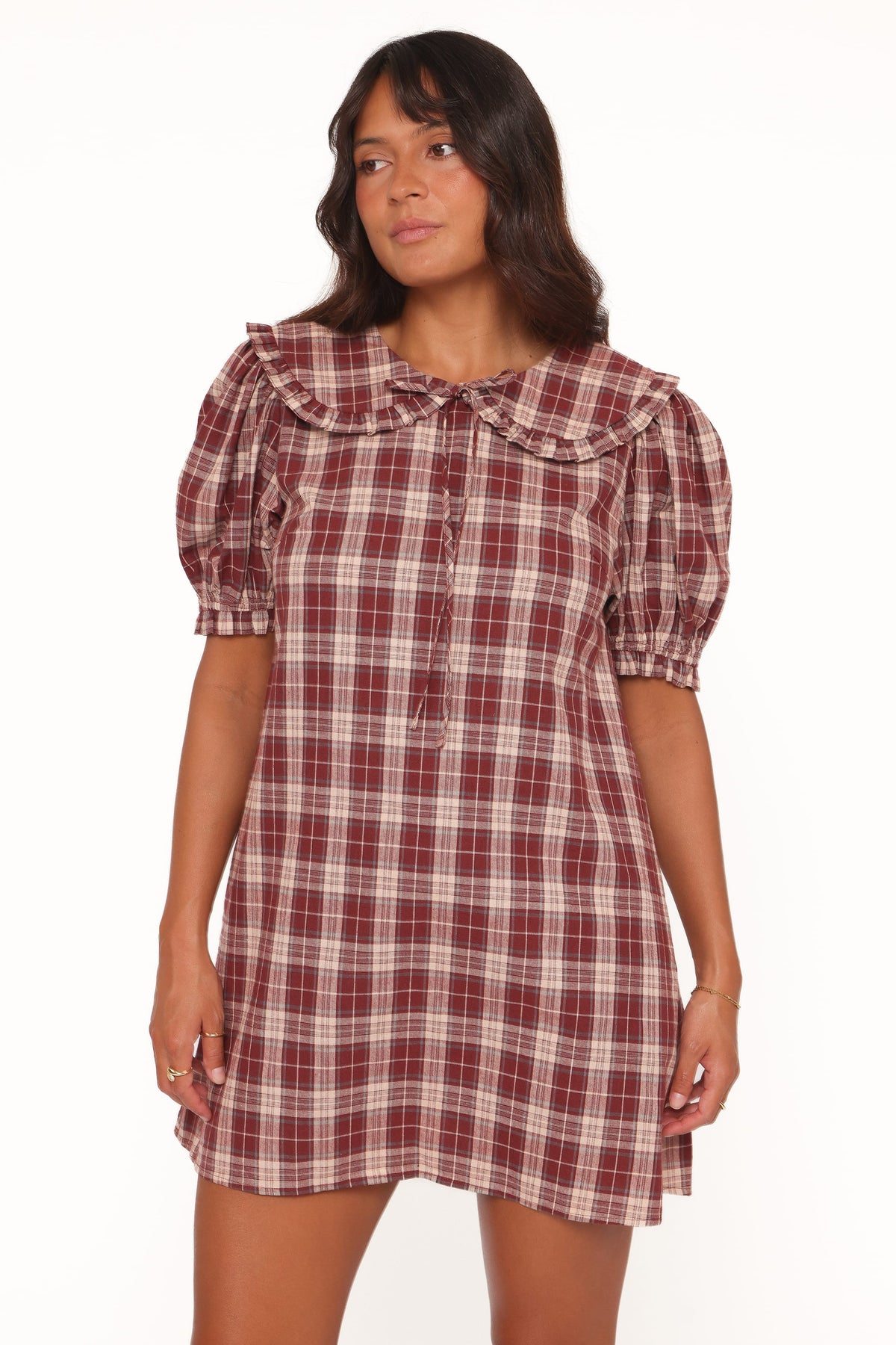 Yaris Mini Dress in Burgundy Plaid – view 2 of 9