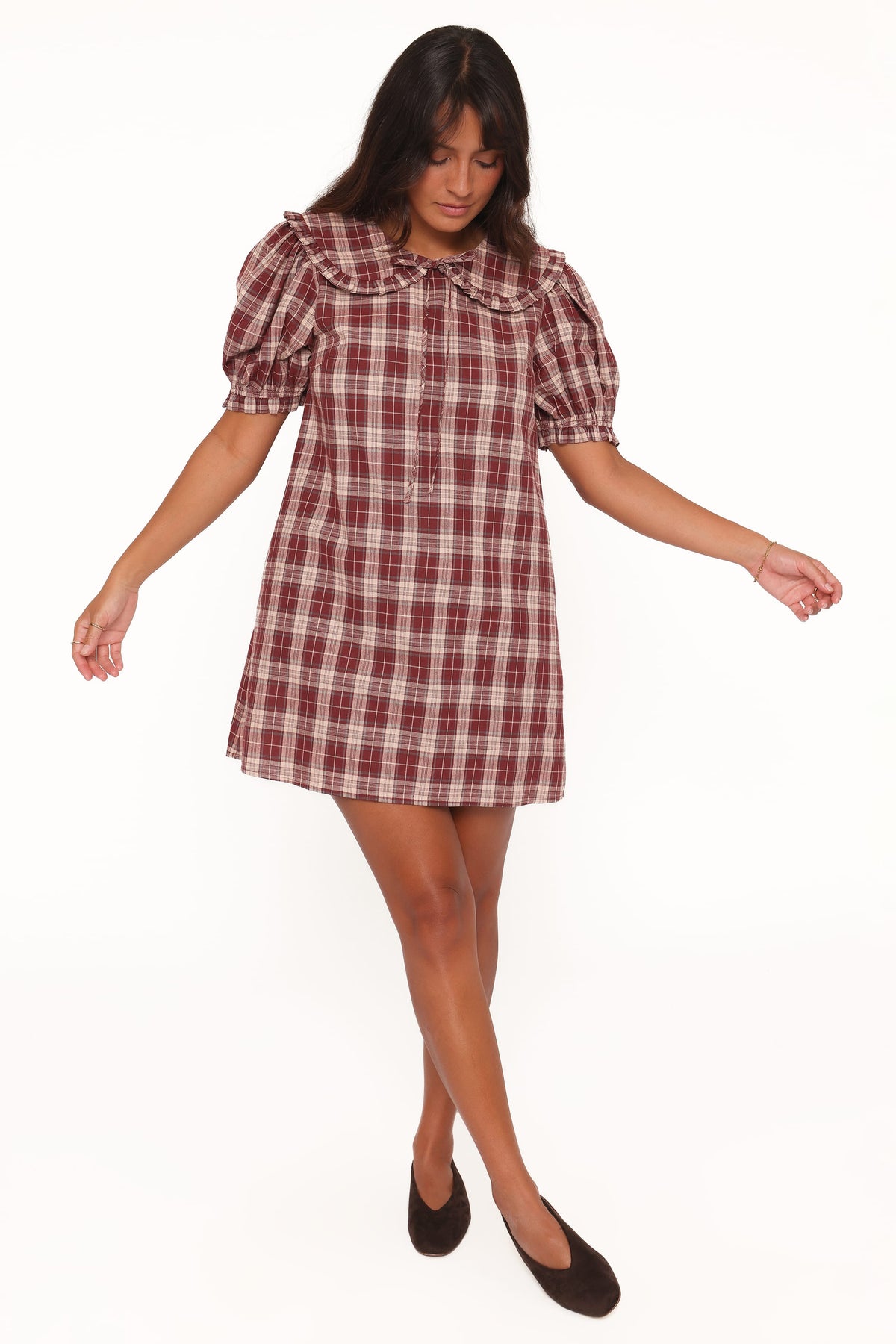 Yaris Mini Dress in Burgundy Plaid – view 6 of 9