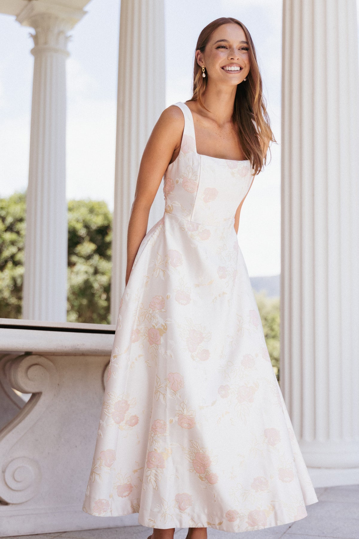 Zaria Midi Dress in Pink Floral – view 1 of 9
