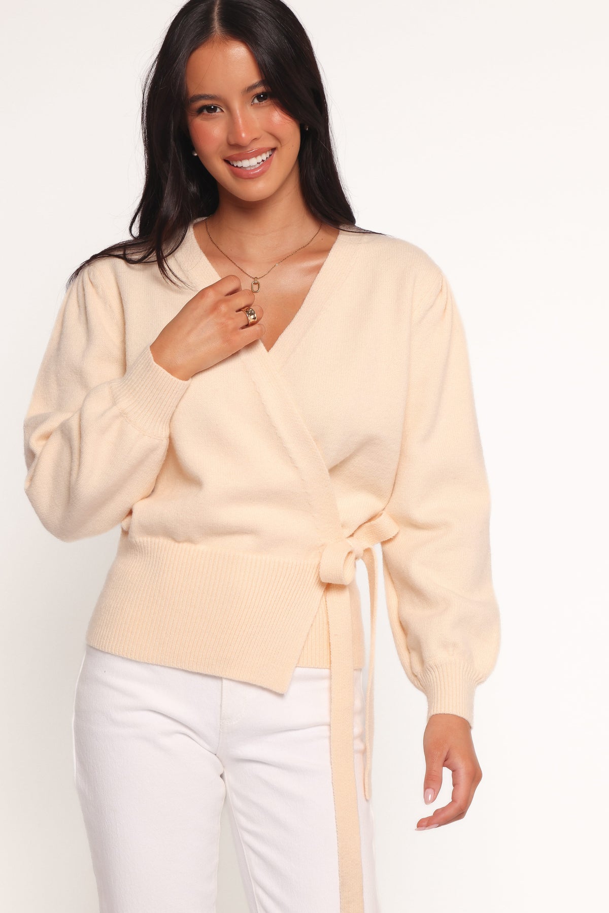 Abbey Ballet Wrap Cardigan in Cream – view 3 of 7