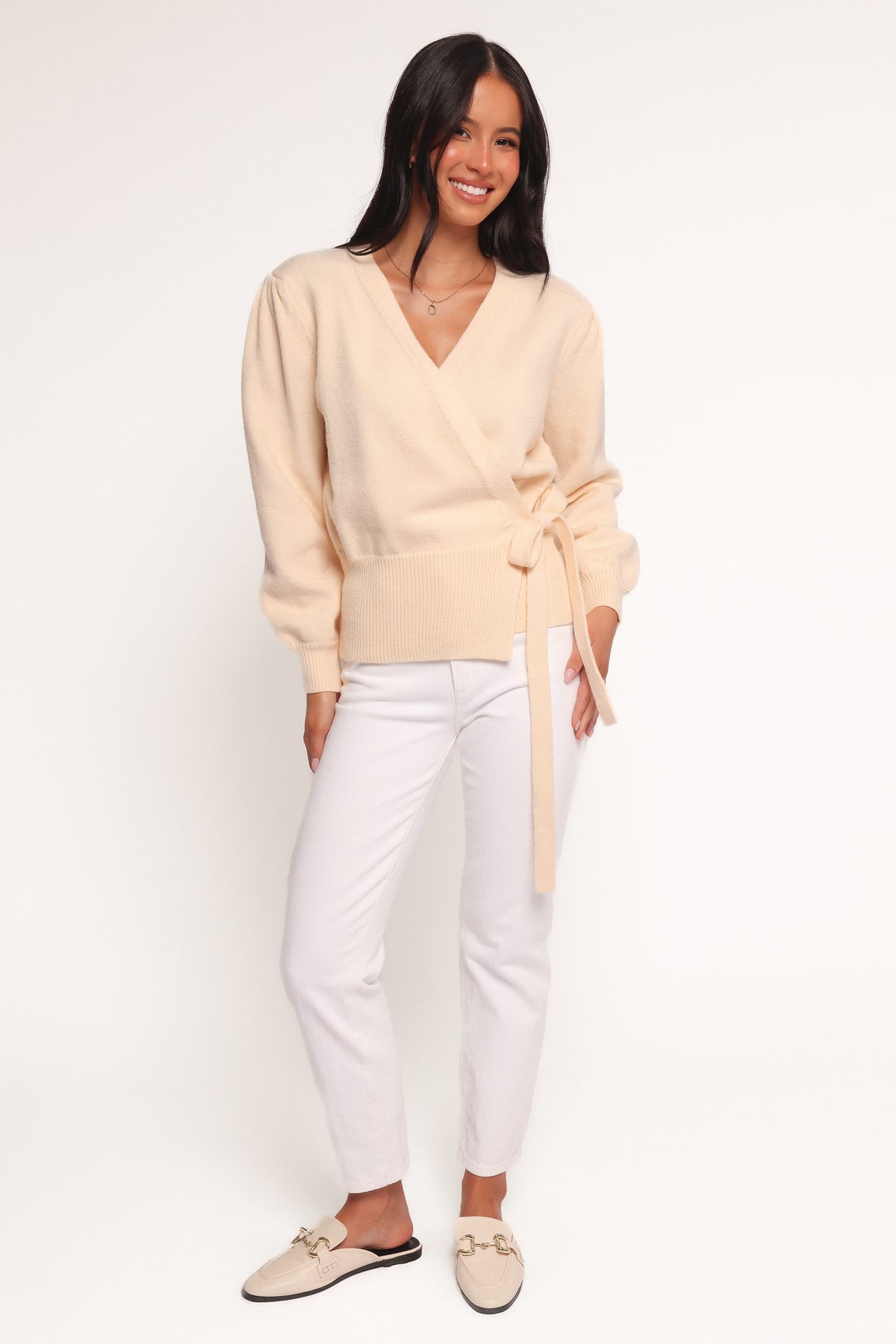 Abbey Ballet Wrap Cardigan in Cream – view 2 of 7