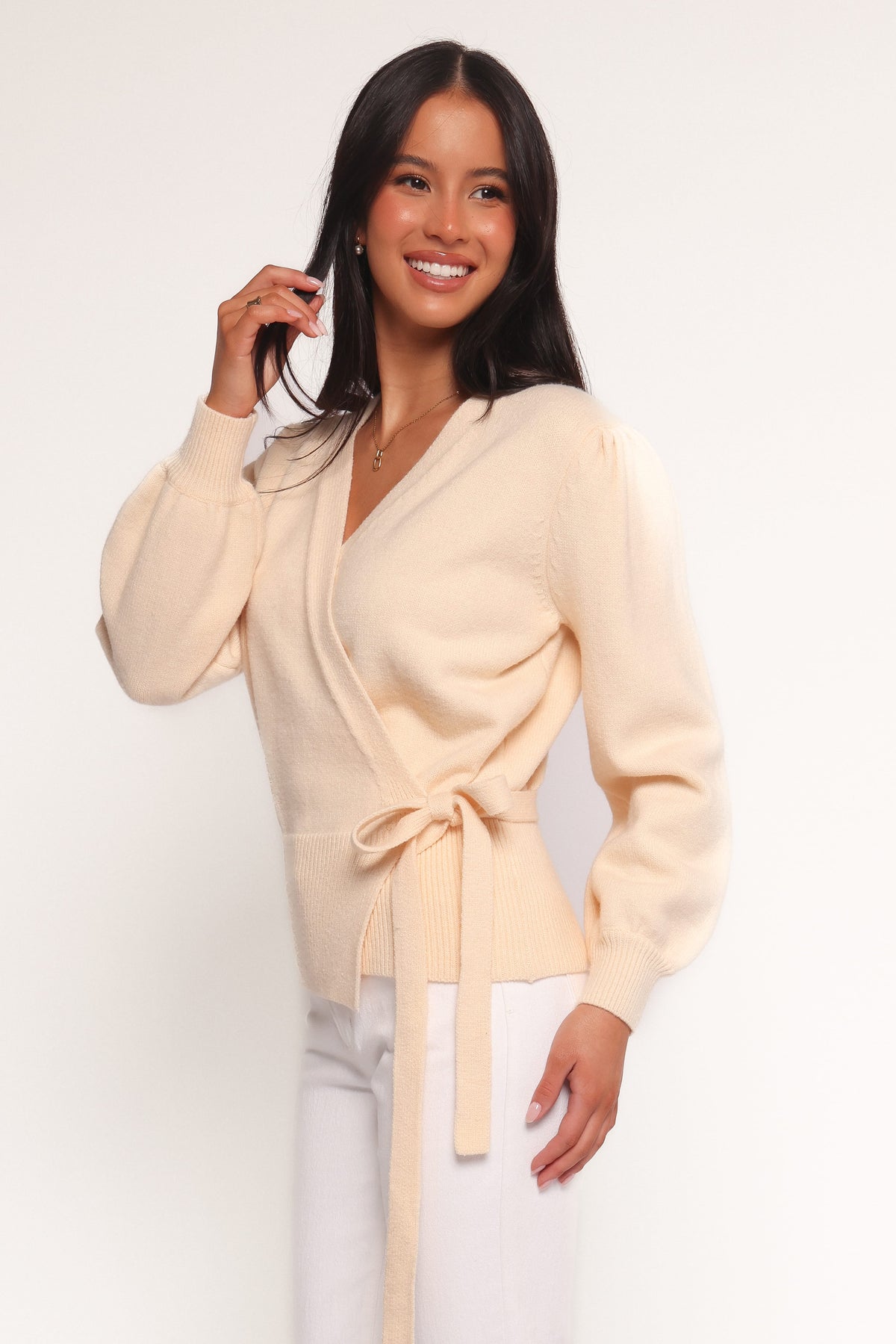 Abbey Ballet Wrap Cardigan in Cream – view 4 of 7