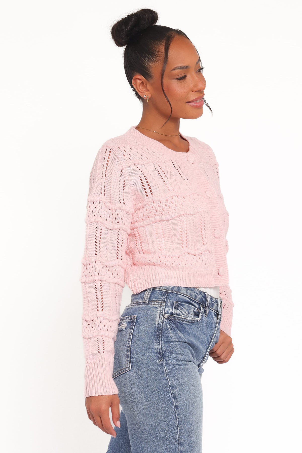 Aidy Crop Button Front Cardigan in Pink – view 3 of 6
