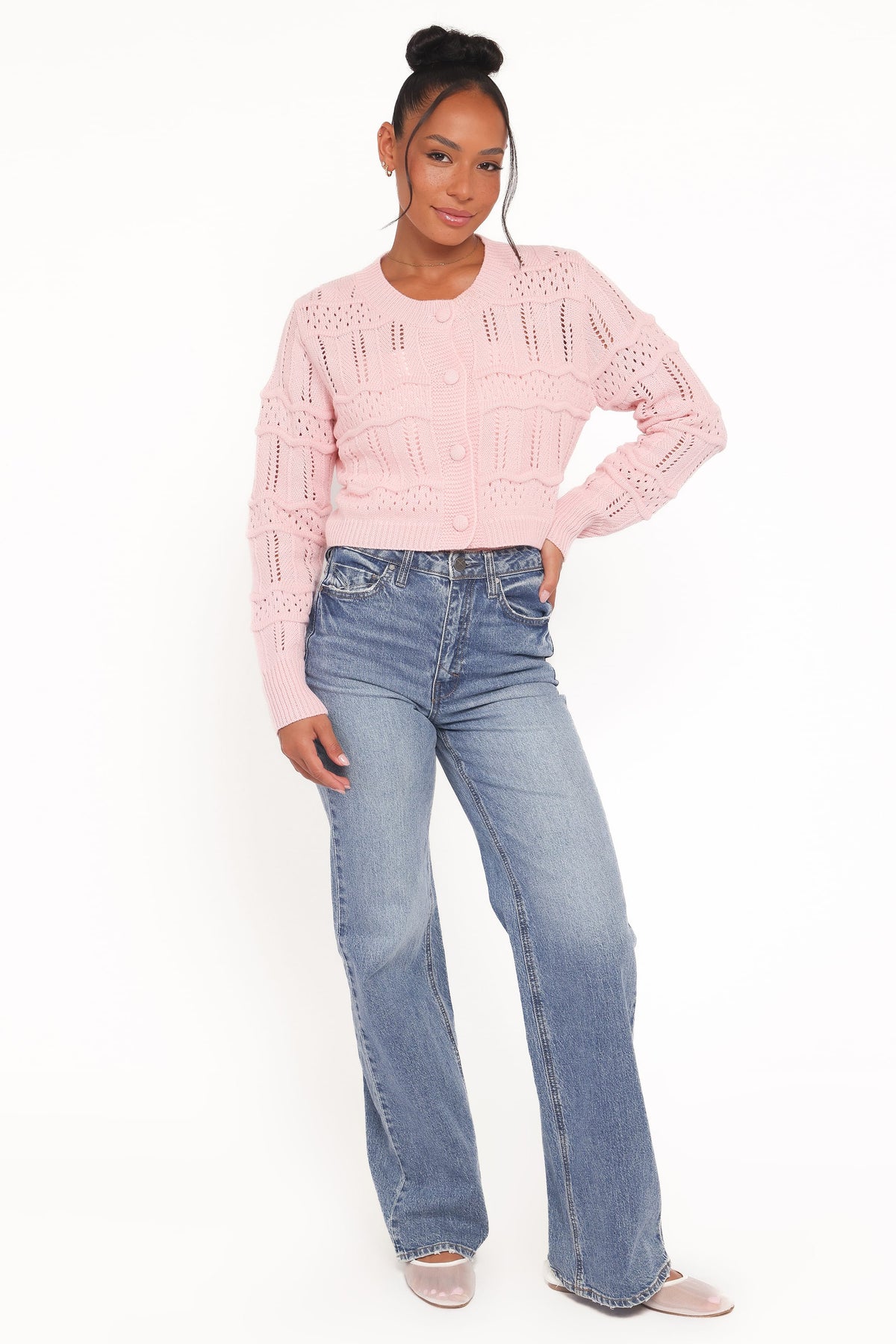Aidy Crop Button Front Cardigan in Pink – view 2 of 6