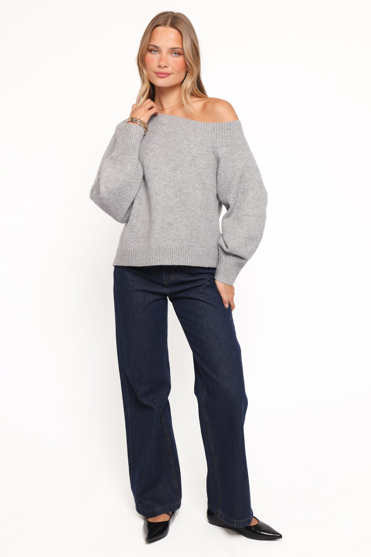Ailis Off Shoulder Sweater in Grey – view 5 of 6