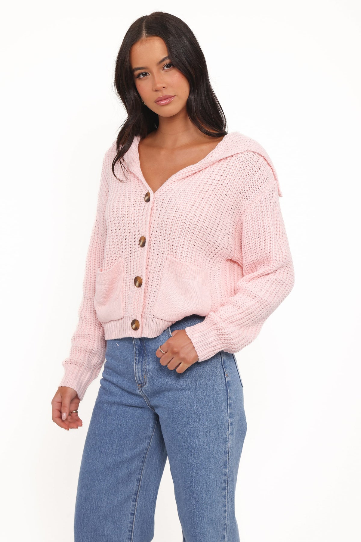 Amelia Oversize Collar Button Cardigan in Pink – view 2 of 7