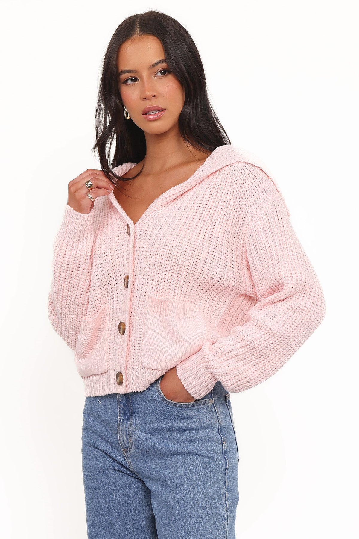 Amelia Oversize Collar Button Cardigan in Pink – view 4 of 7
