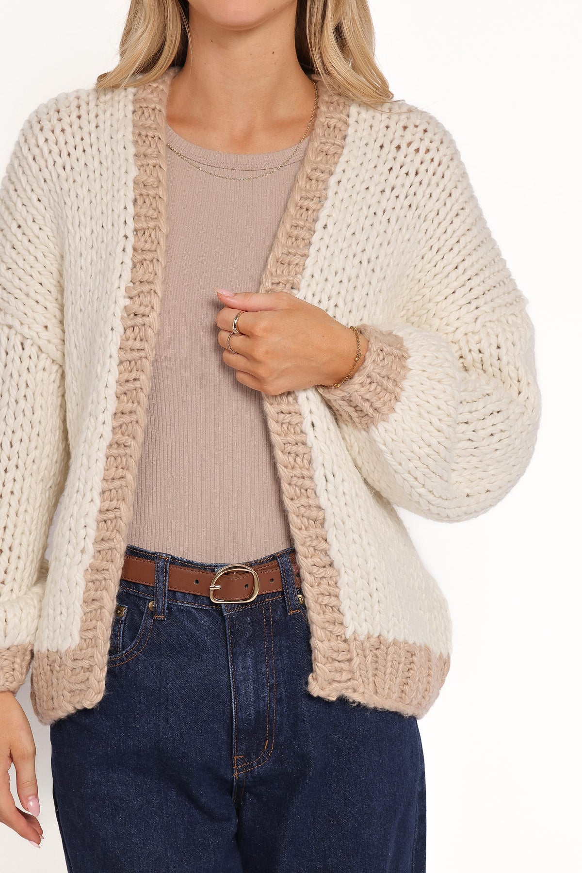 Anige Contrast Trim Cardigan in Cream – view 2 of 6