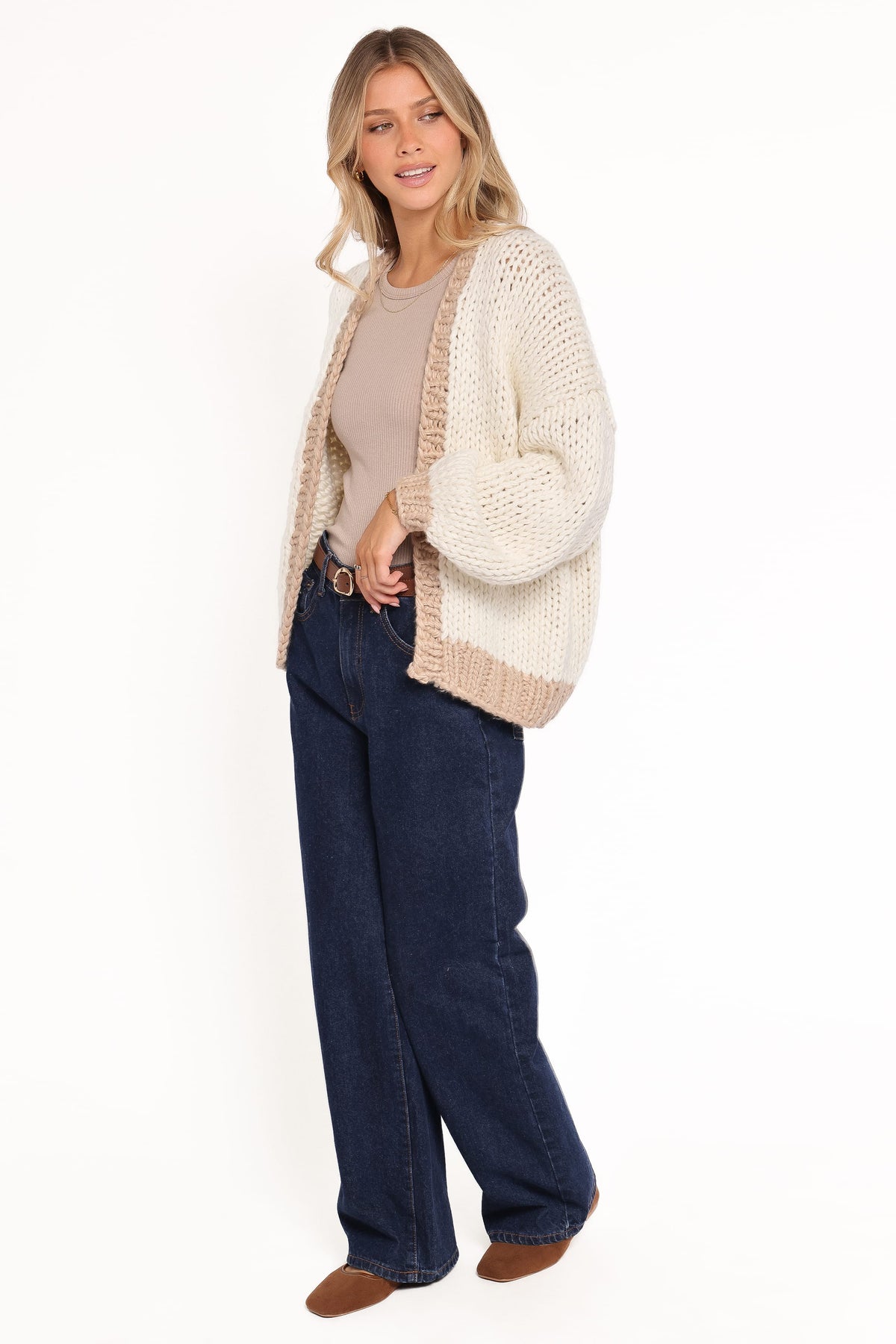 Anige Contrast Trim Cardigan in Cream – view 3 of 6