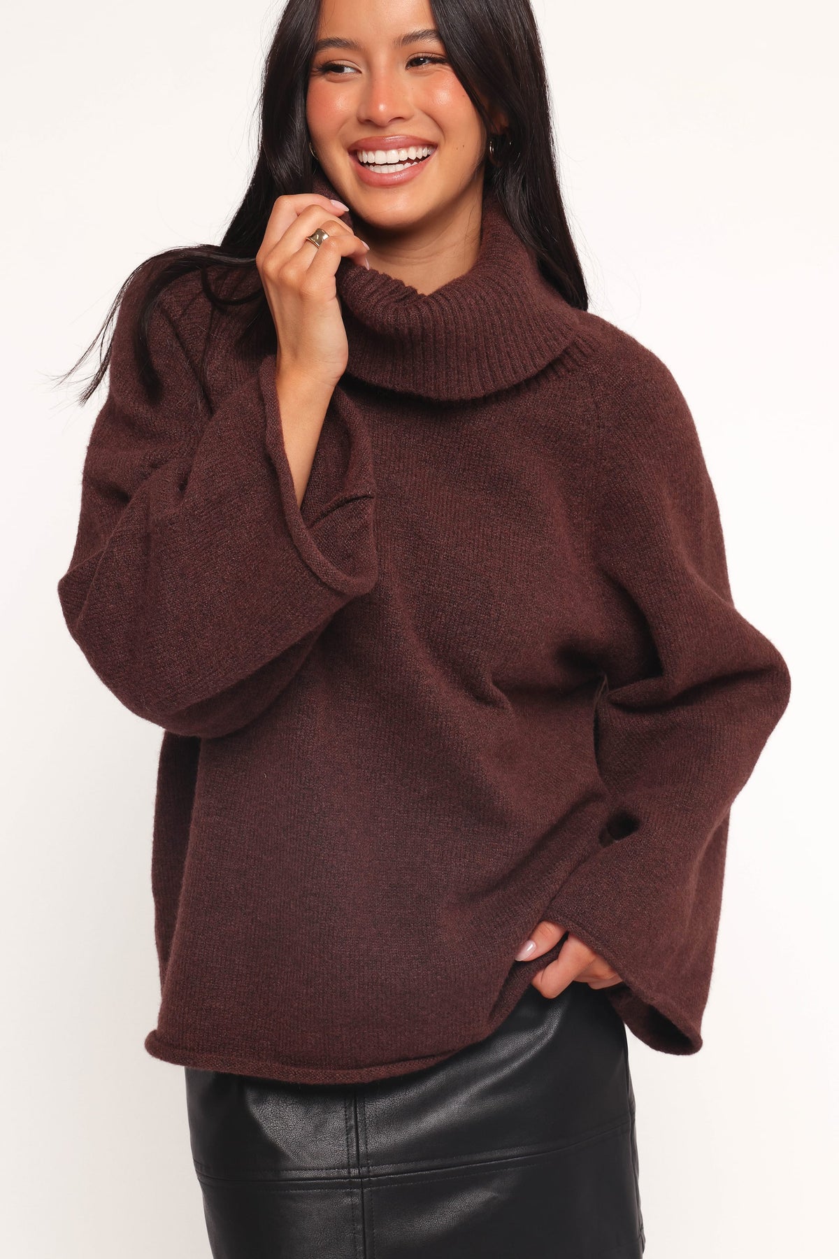 Bindy Cowlneck Knit Sweater in Brown – view 7 of 10