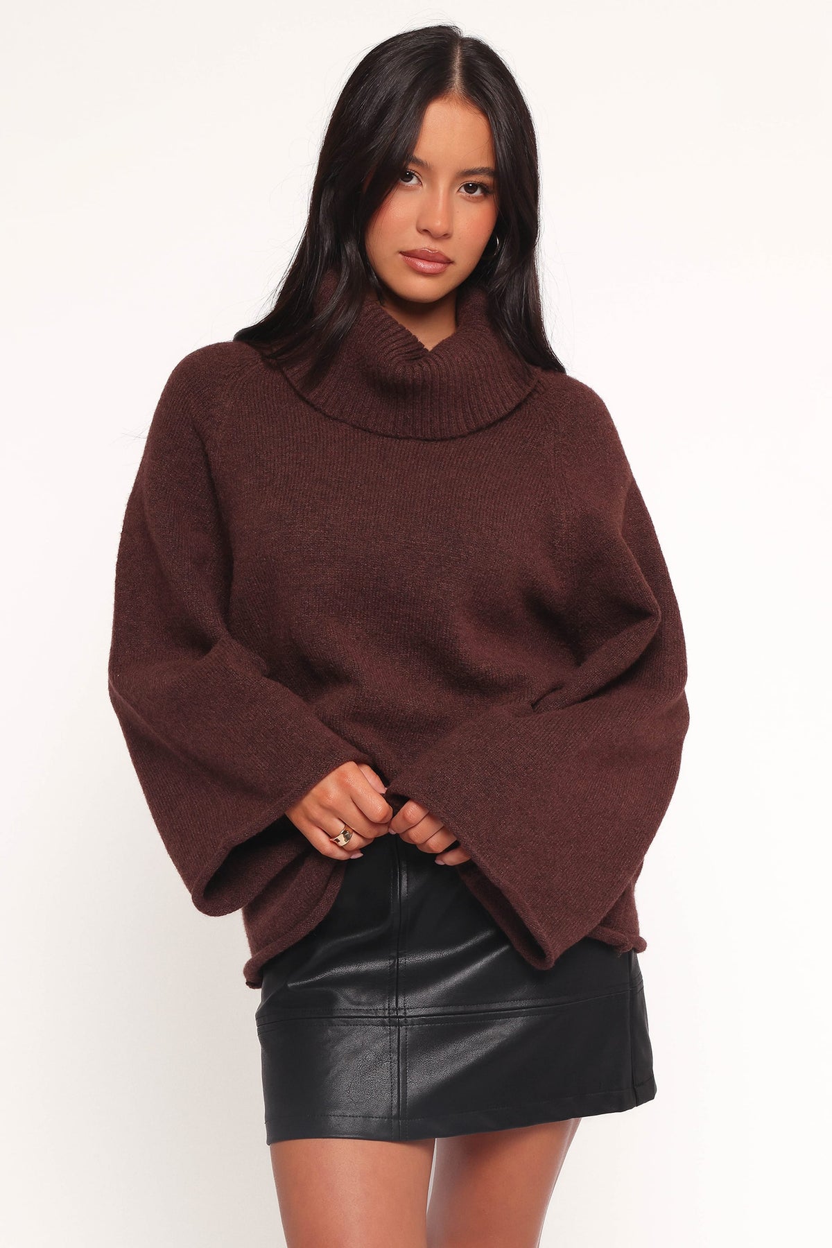 Bindy Cowlneck Knit Sweater in Brown – view 4 of 10