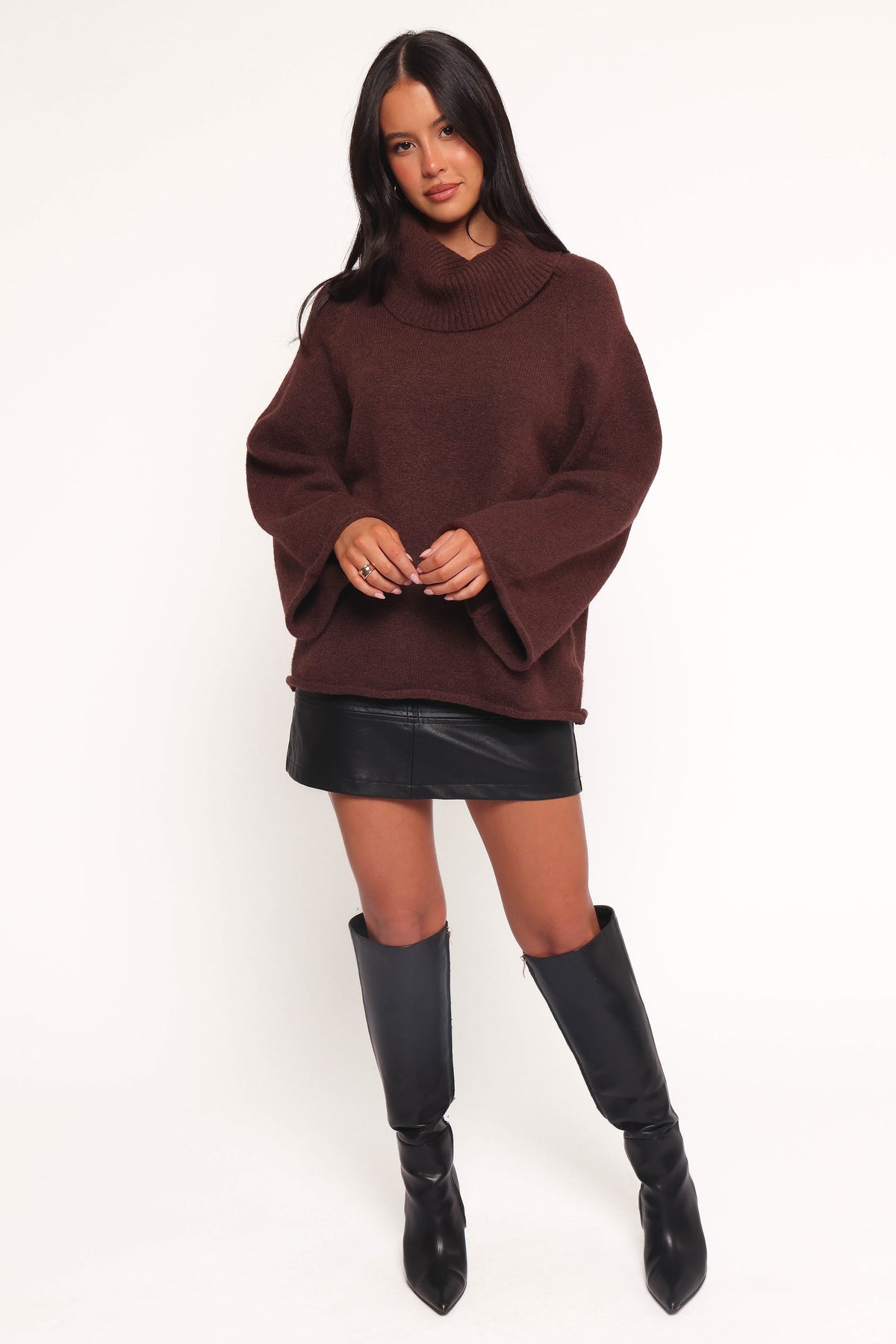 Bindy Cowlneck Knit Sweater in Brown – view 2 of 10
