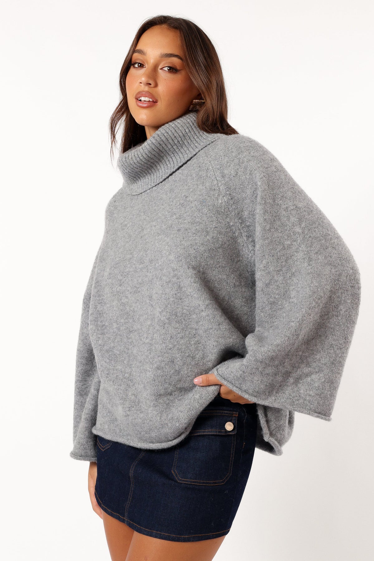 Bindy Cowlneck Knit Sweater in Grey Marle – view 4 of 8
