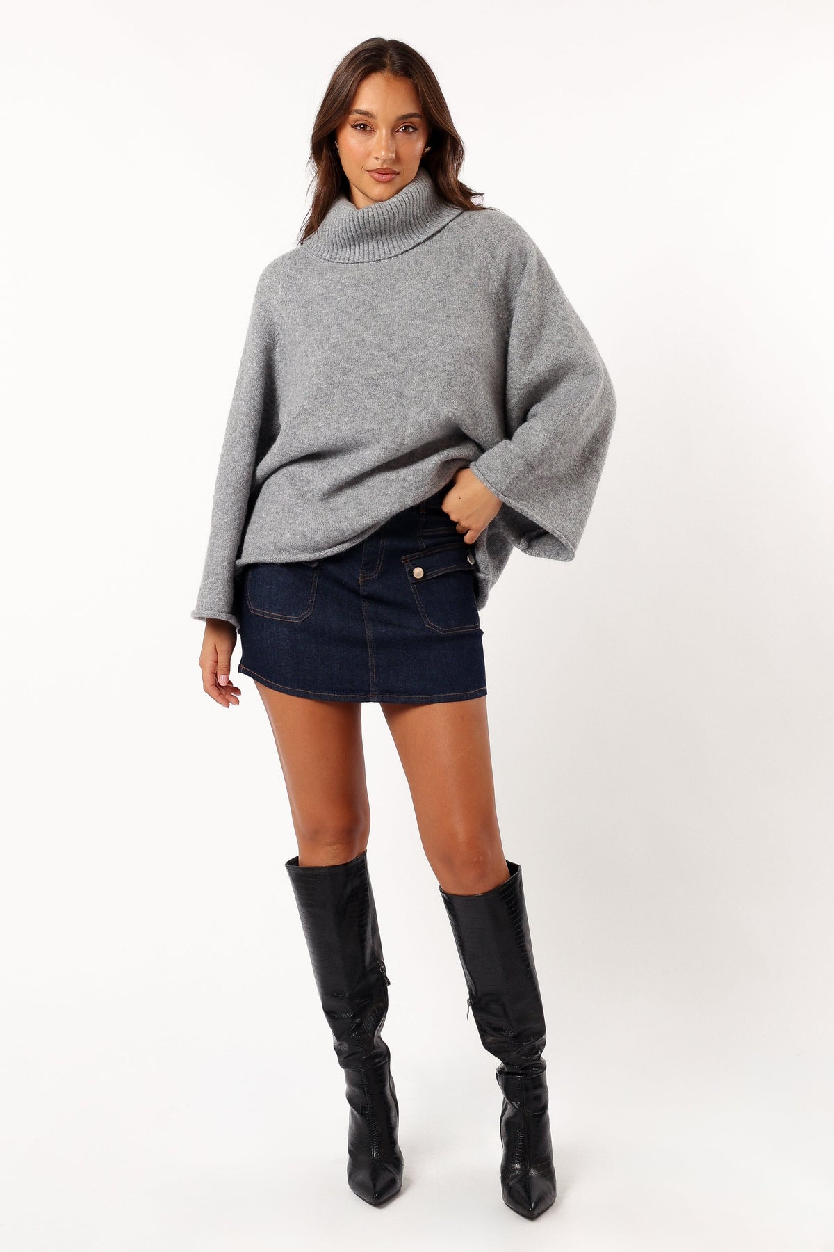 Bindy Cowlneck Knit Sweater in Grey Marle – view 7 of 8