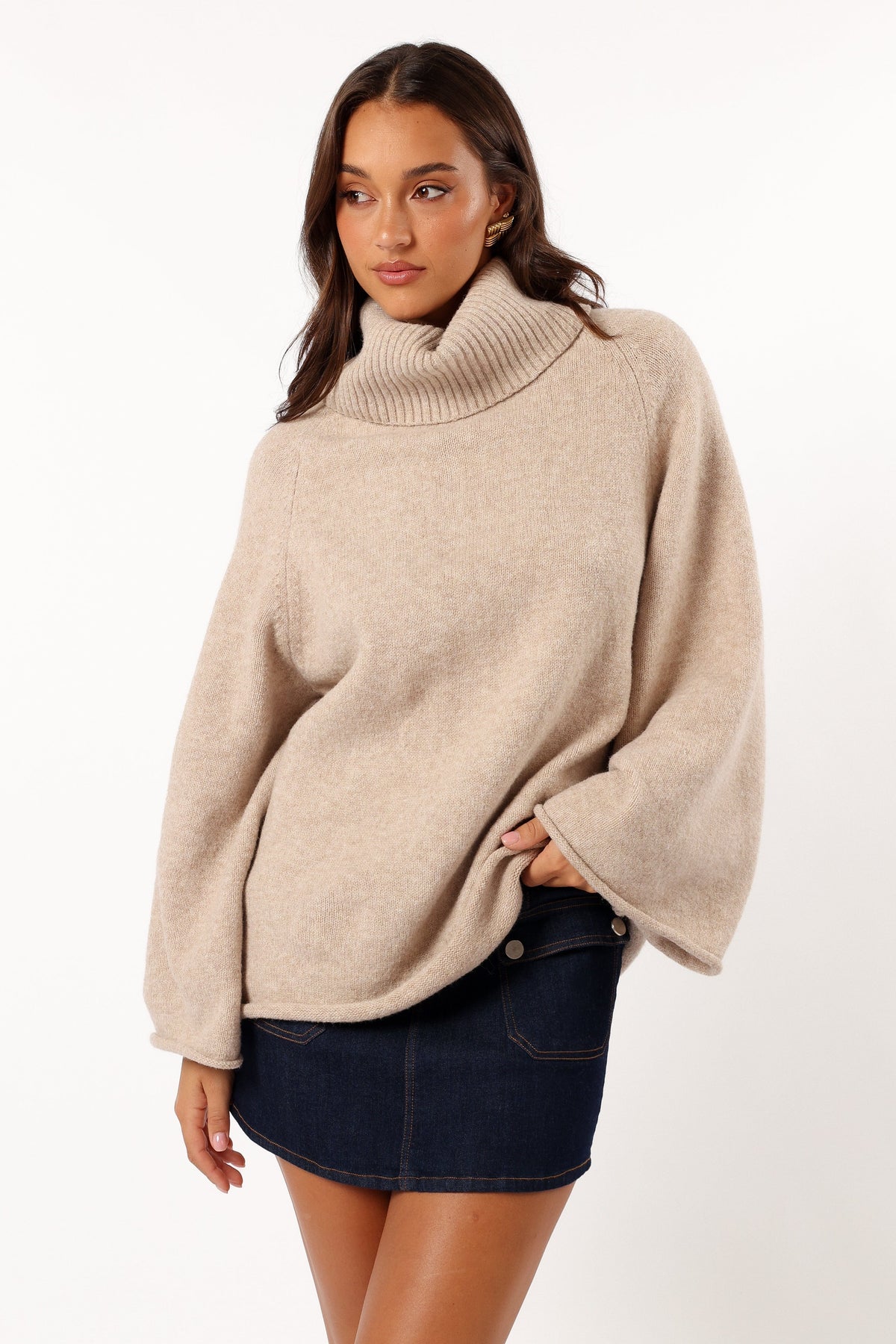 Bindy Cowlneck Knit Sweater in Oatmeal – view 4 of 10