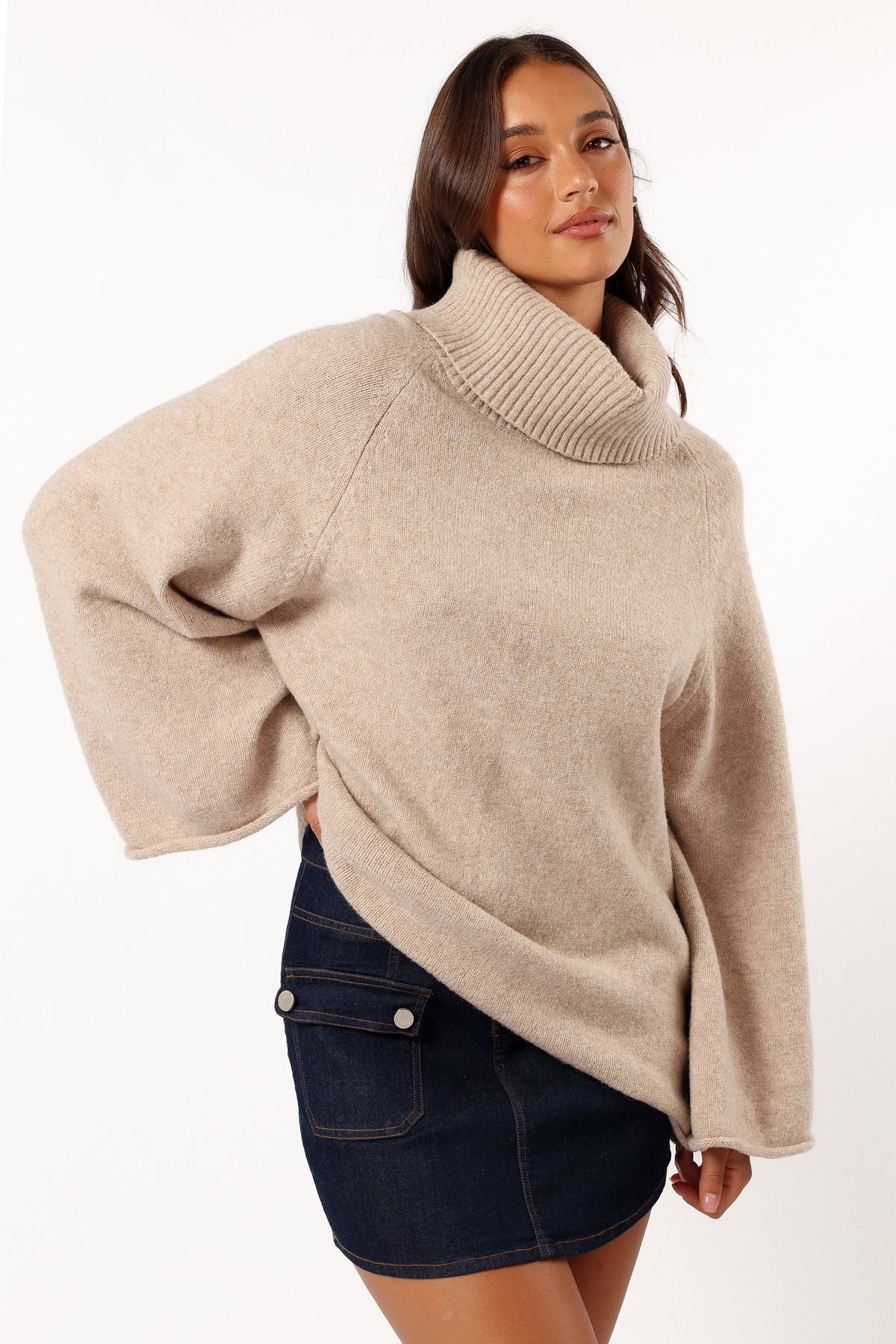 Bindy Cowlneck Knit Sweater in Oatmeal – view 8 of 10