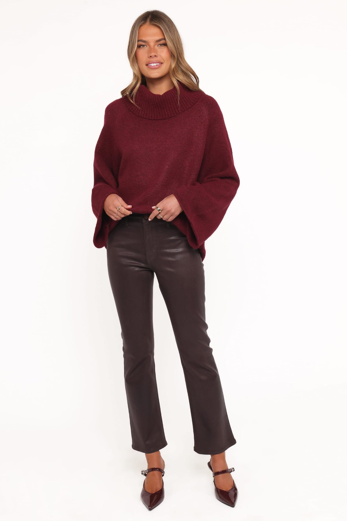 Bindy Cowlneck Knit Sweater in Wine – view 6 of 8