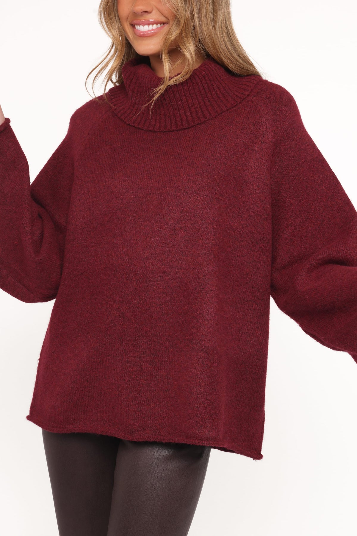 Bindy Cowlneck Knit Sweater in Wine – view 3 of 8